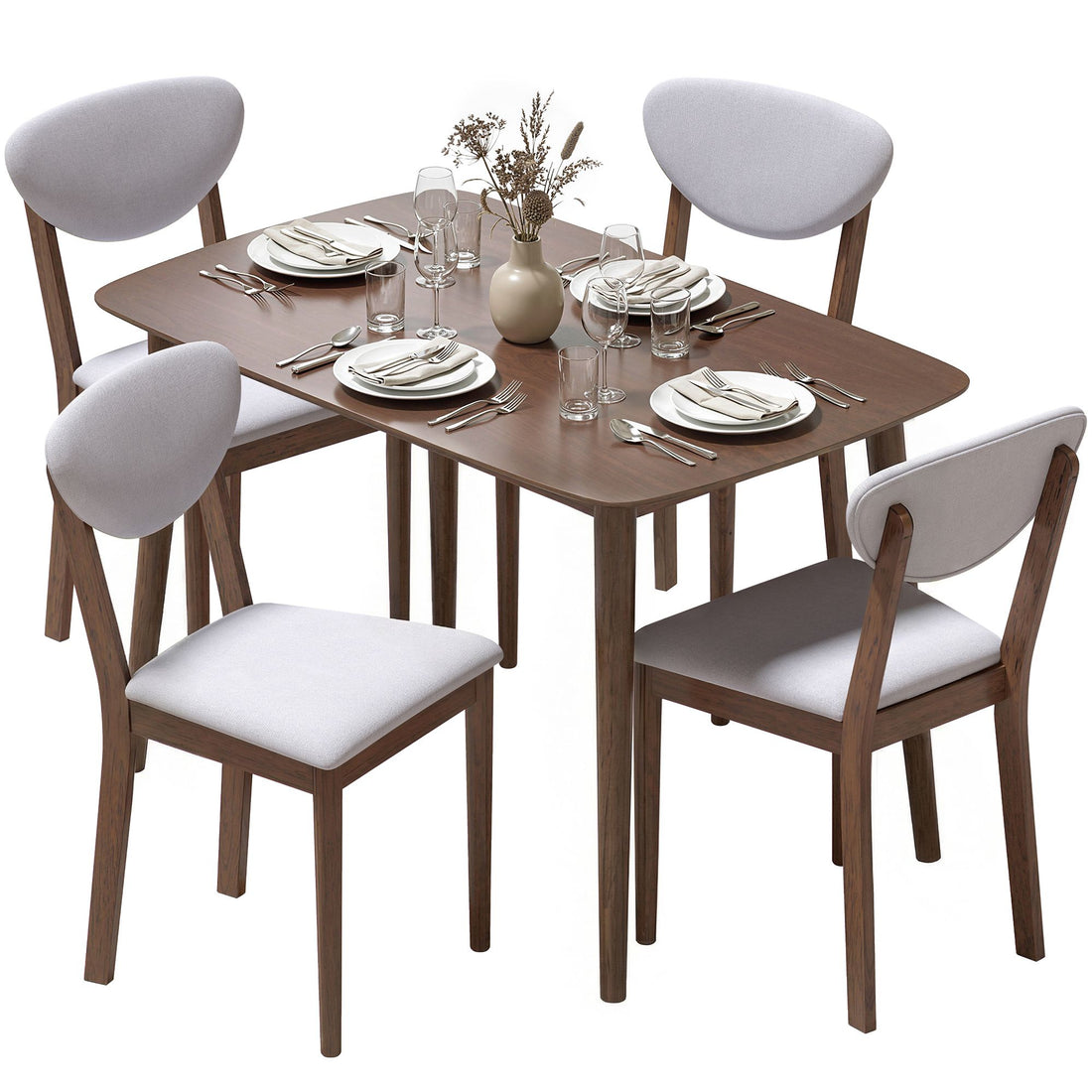 HOMCOM 5-Piece Dining Table and Chair Set for 4, Light Gray