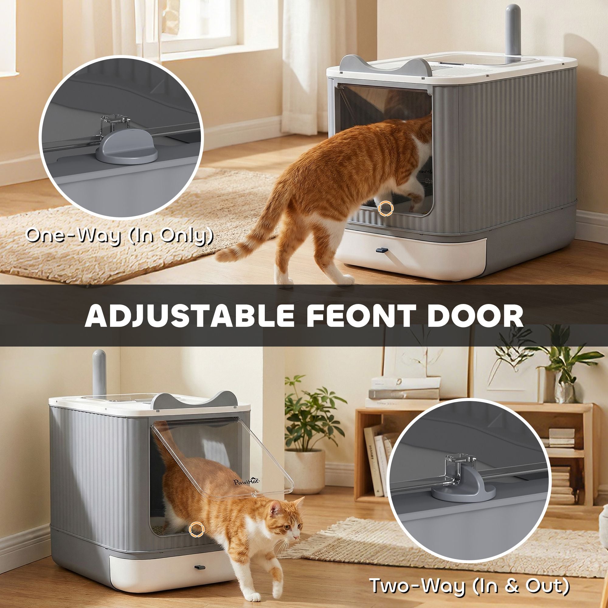 PawHut Enclosed Cat Litter Box with Top Exit and Scoop, White