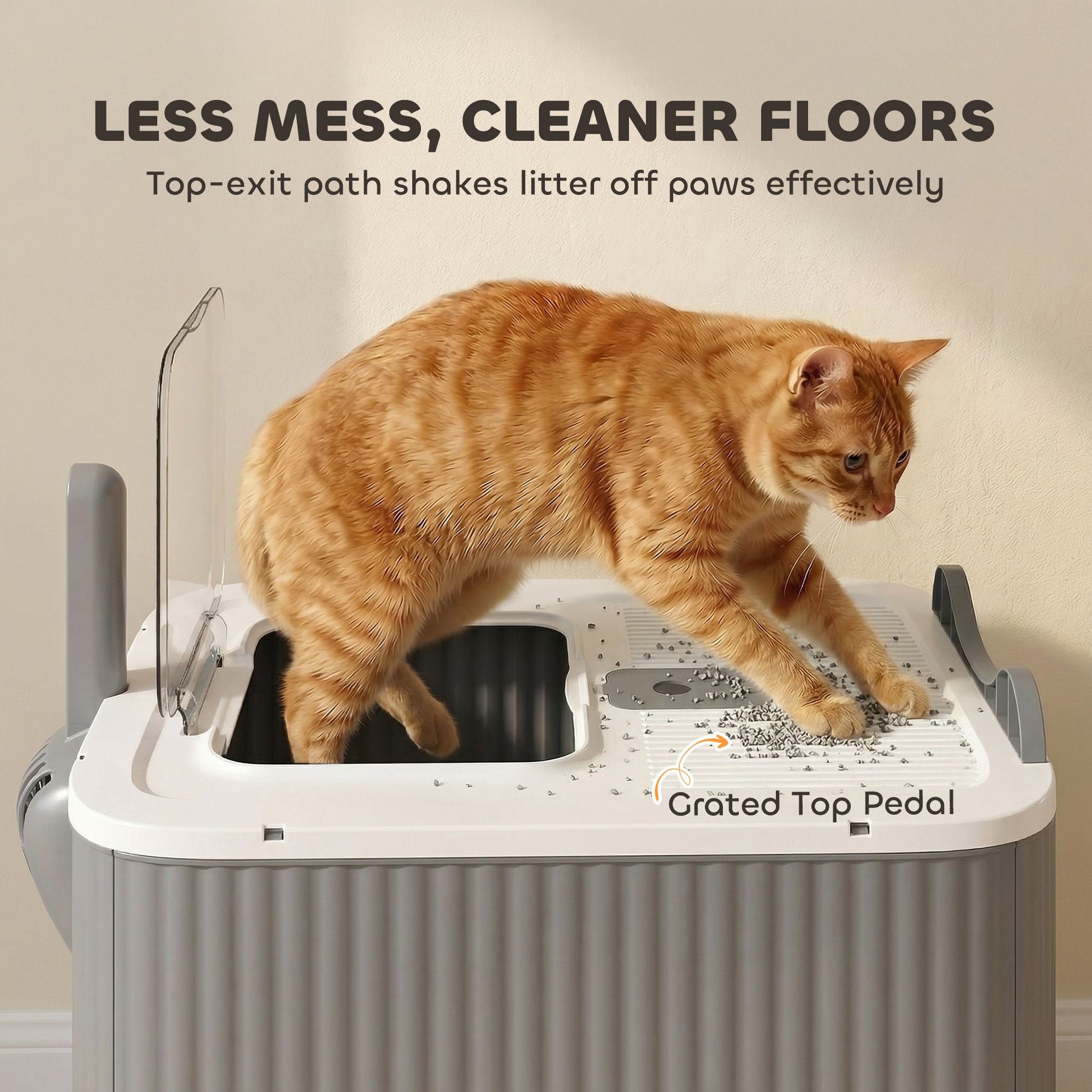 PawHut Enclosed Cat Litter Box with Top Exit and Scoop, White