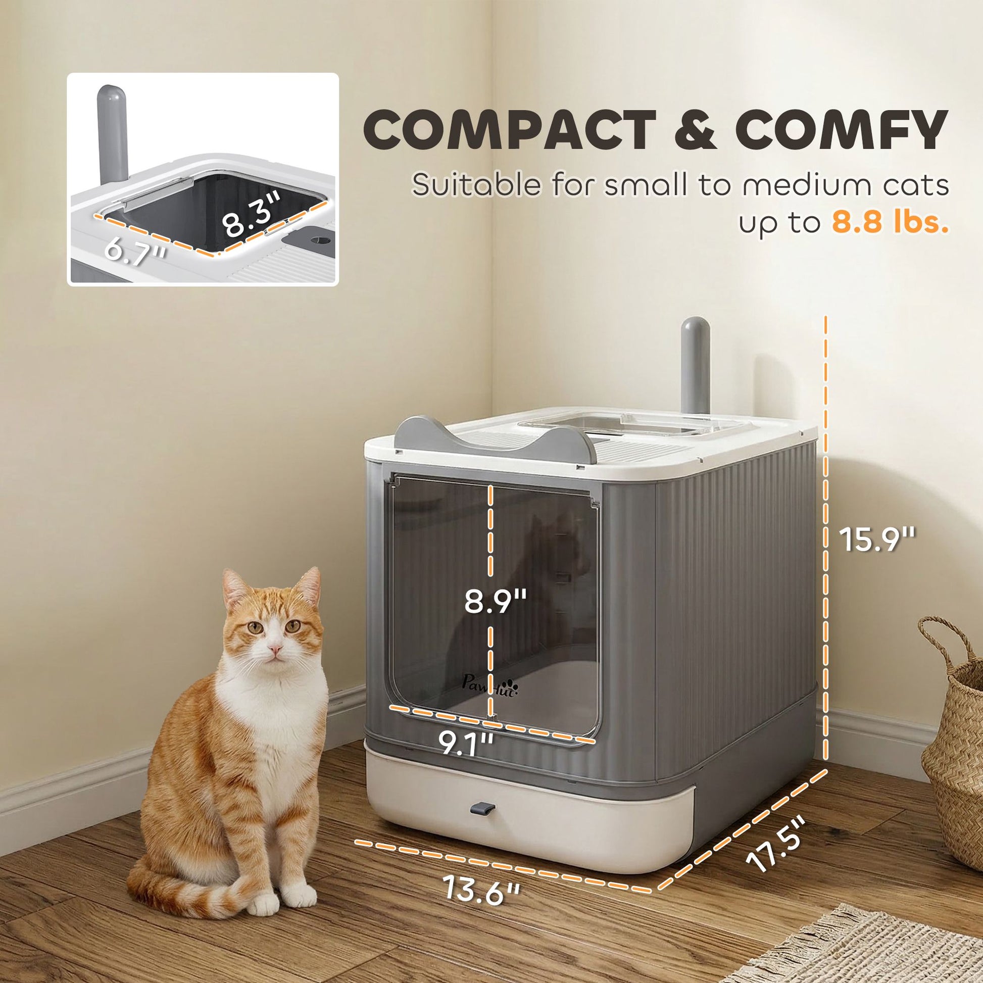 PawHut Enclosed Cat Litter Box with Top Exit and Scoop, White