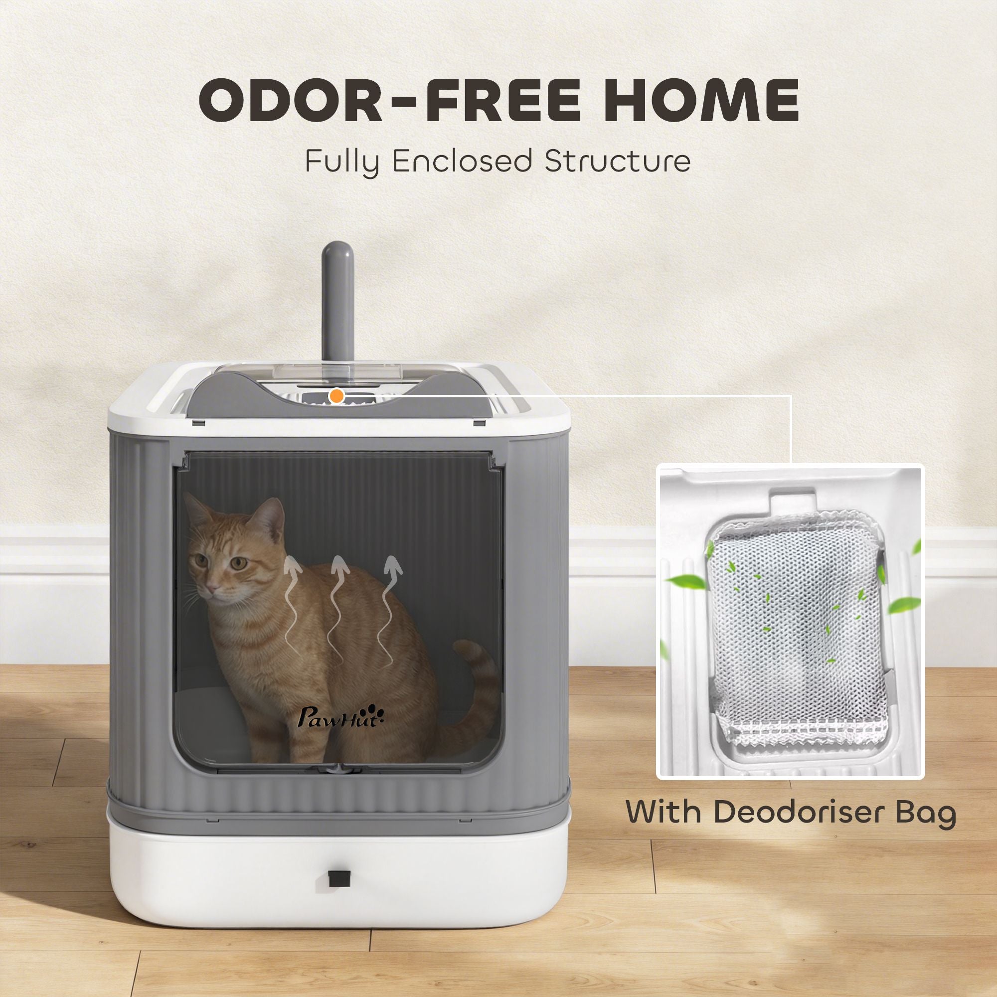 PawHut Enclosed Cat Litter Box with Top Exit and Scoop, White