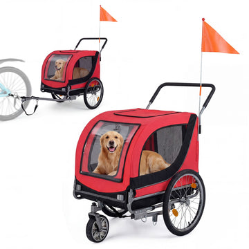 2-in-1 Dog Bike Trailer with Universal Bicycle Coupler - Red