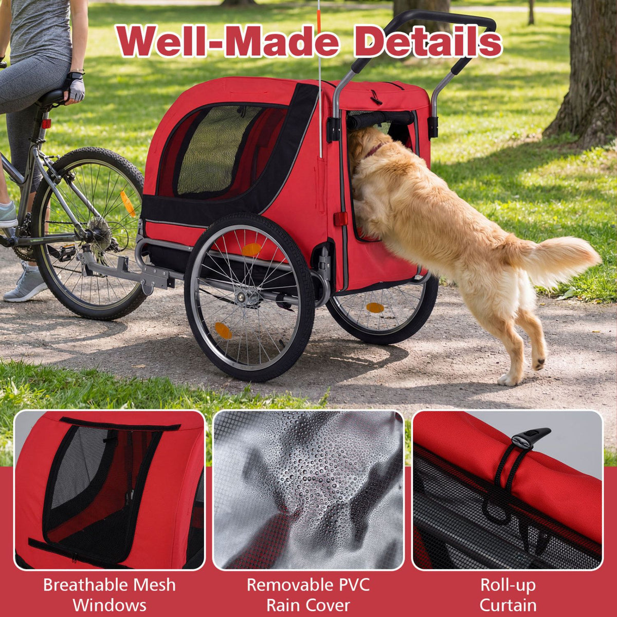 2-in-1 Dog Bike Trailer with Universal Bicycle Coupler
