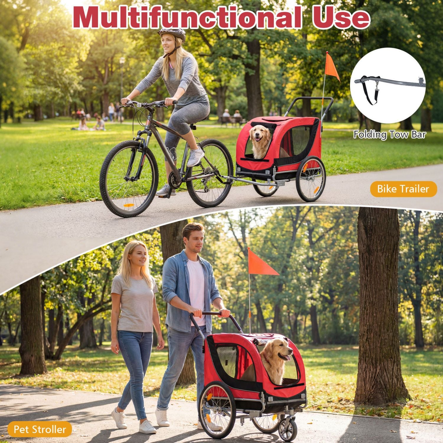 2-in-1 Dog Bike Trailer with Universal Bicycle Coupler