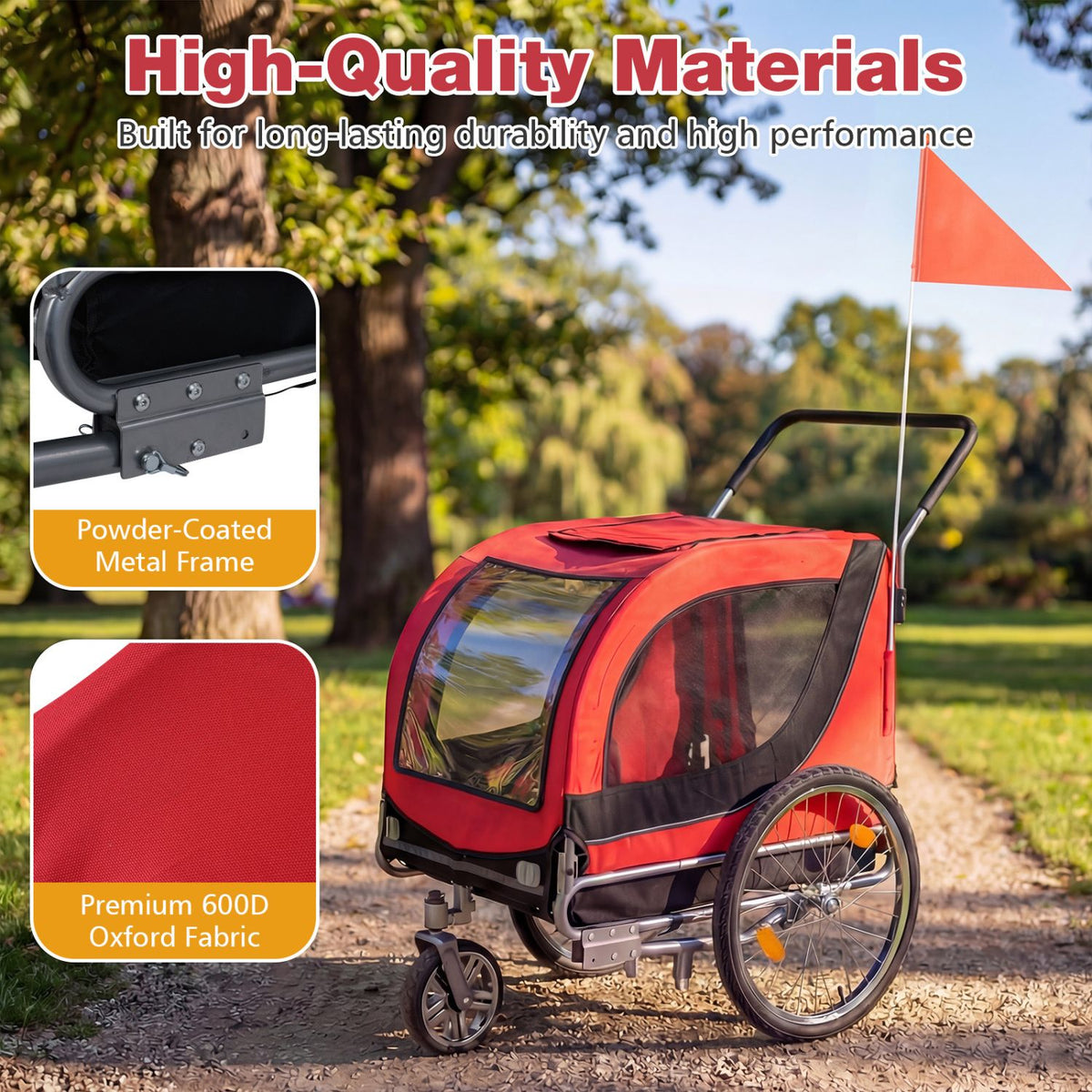 2-in-1 Dog Bike Trailer with Universal Bicycle Coupler