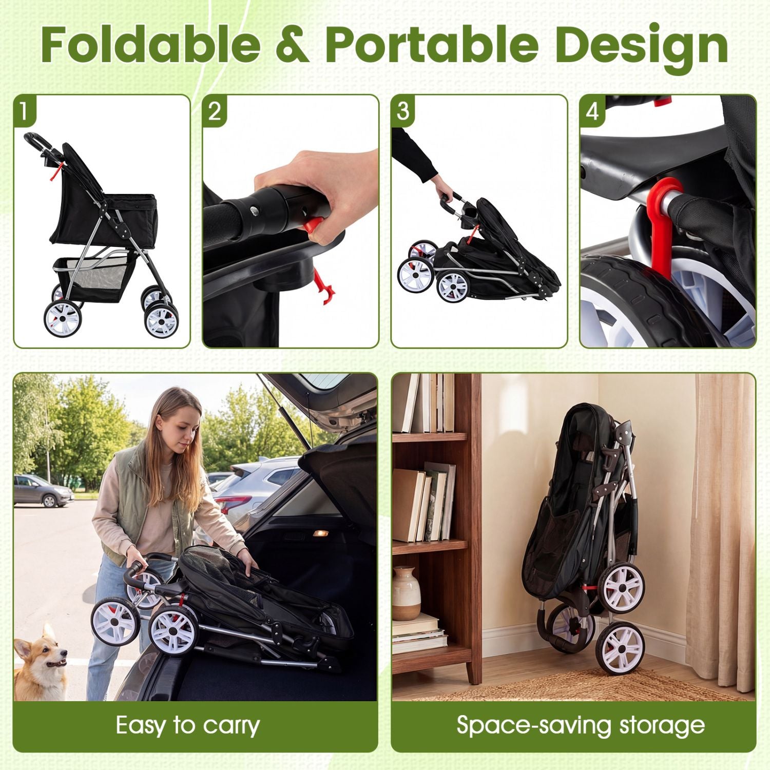 4 Wheel Pet Stroller for Small Dogs Cats up to 33 LBS