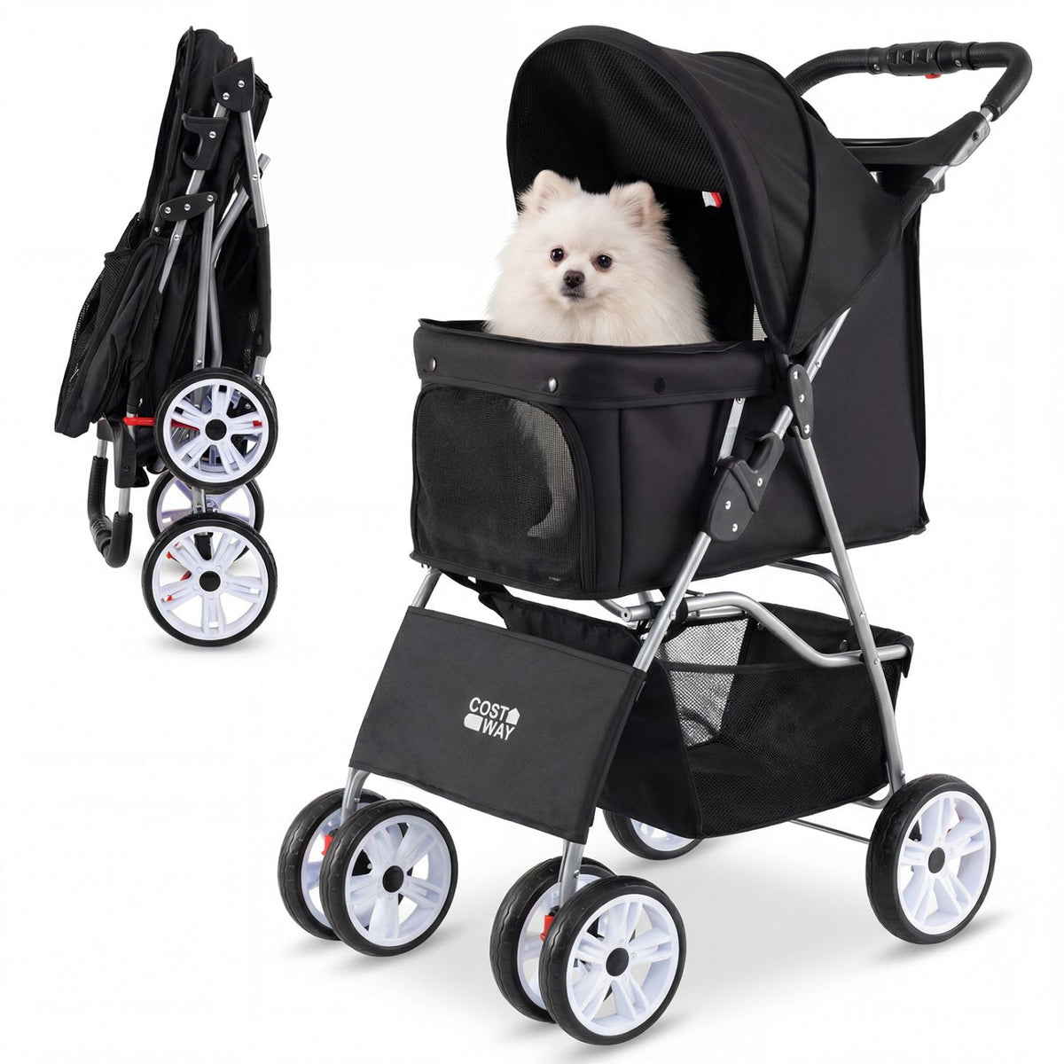 4 Wheel Pet Stroller for Small Dogs Cats up to 33 LBS