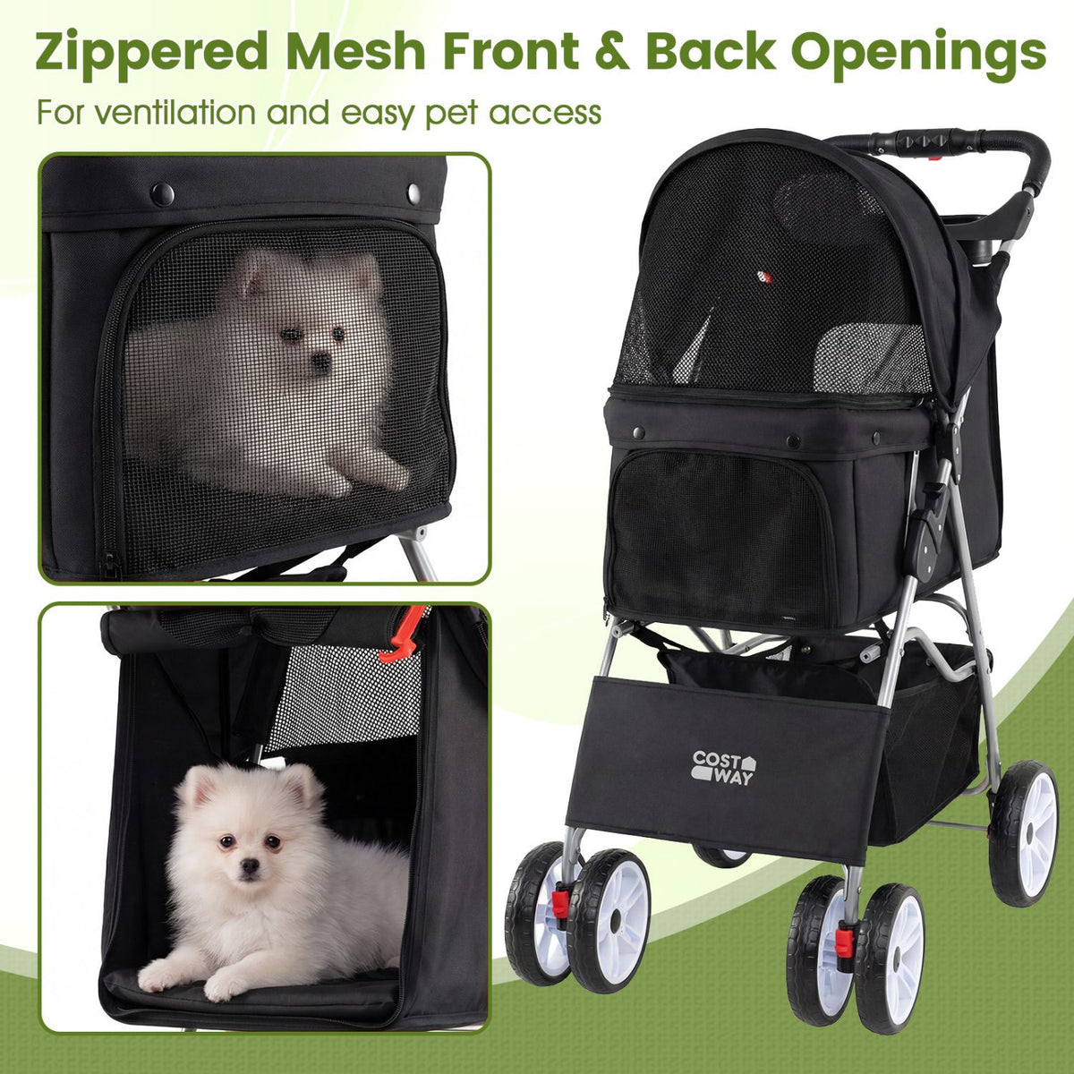 4 Wheel Pet Stroller for Small Dogs Cats up to 33 LBS