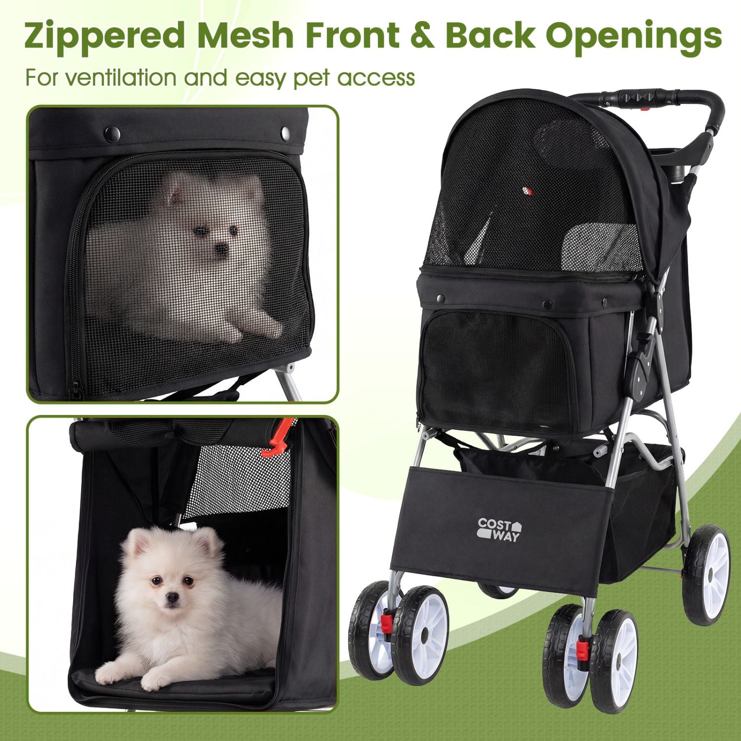 4 Wheel Pet Stroller for Small Dogs Cats up to 33 LBS