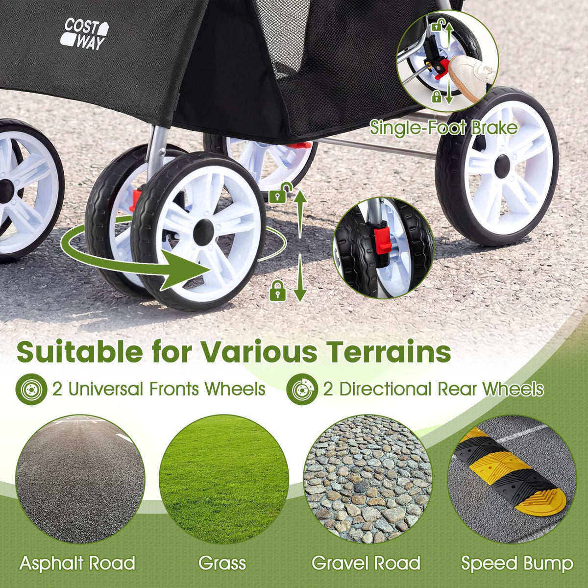 4 Wheel Pet Stroller for Small Dogs Cats up to 33 LBS