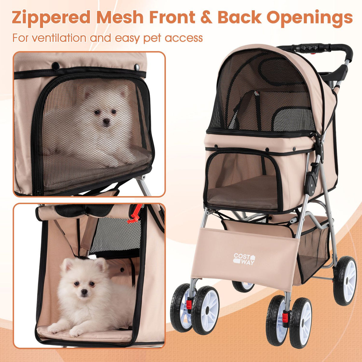 4 Wheel Pet Stroller for Small Dogs Cats up to 33 LBS