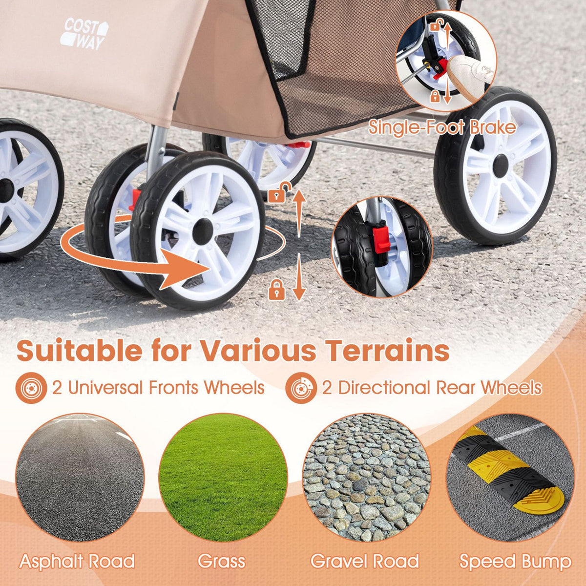 4 Wheel Pet Stroller for Small Dogs Cats up to 33 LBS