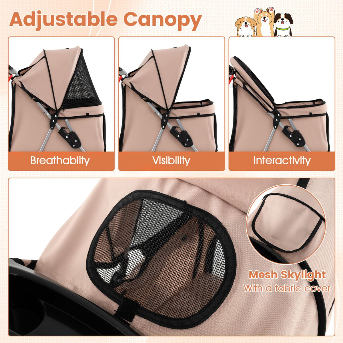 4 Wheel Pet Stroller for Small Dogs Cats up to 33 LBS