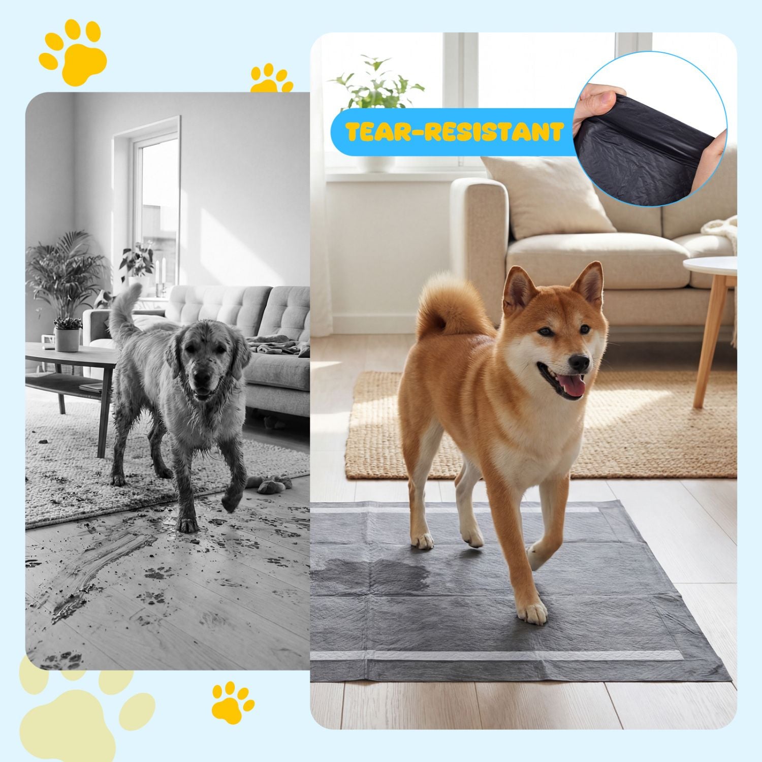 24" x 24" Charcoal Dog Pee Pads 6-Layer for Dogs