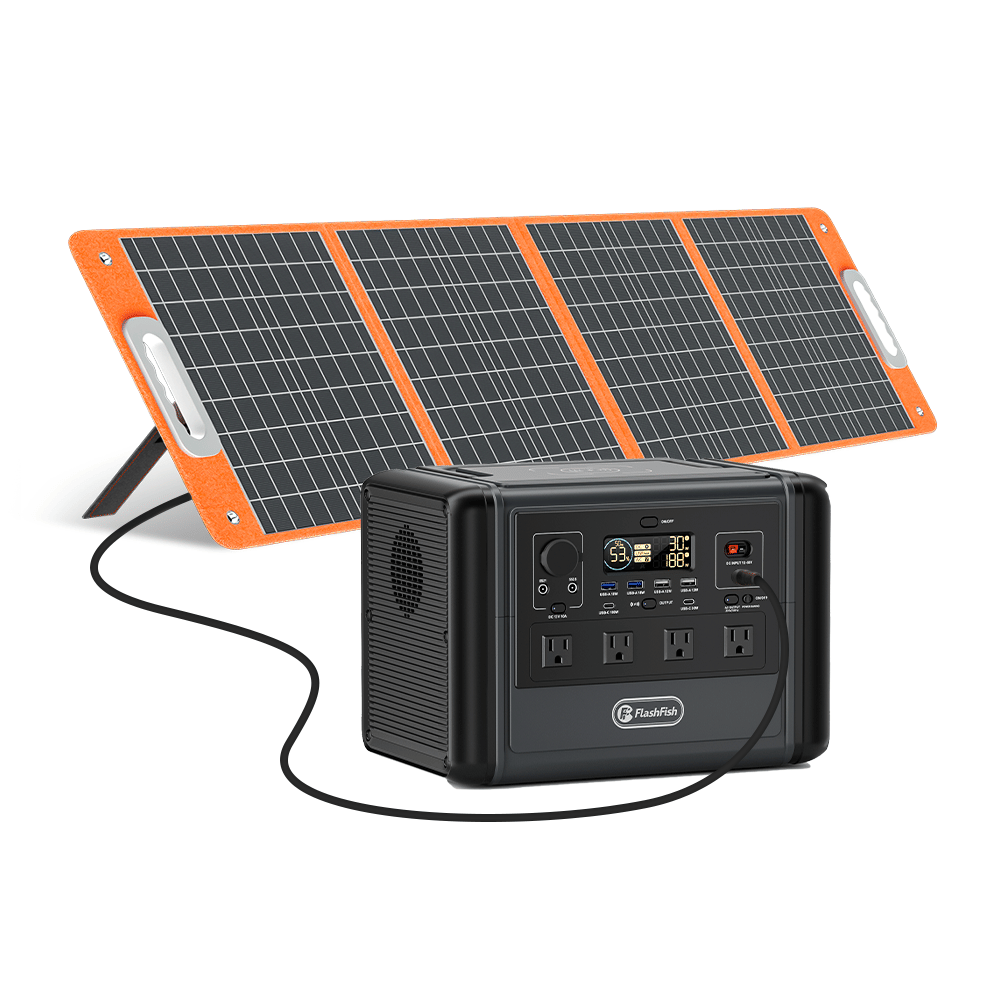 FF Flashfish 1200W Portable Power Station, 768Wh LiFePO4 High-capacity Solar Generator, Power Battery Backup with 4*AC Outputs And 6*USB Outputs - 1200W Solar Generator &100W Solar Panel