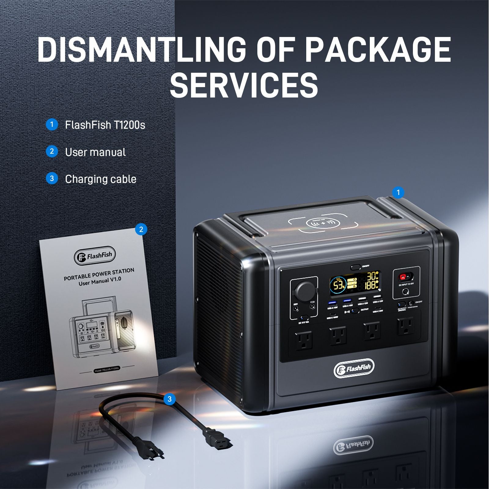 FF Flashfish 1200W Portable Power Station, 768Wh LiFePO4 High-capacity Solar Generator, Power Battery Backup with 4*AC Outputs And 6*USB Outputs - product view 29
