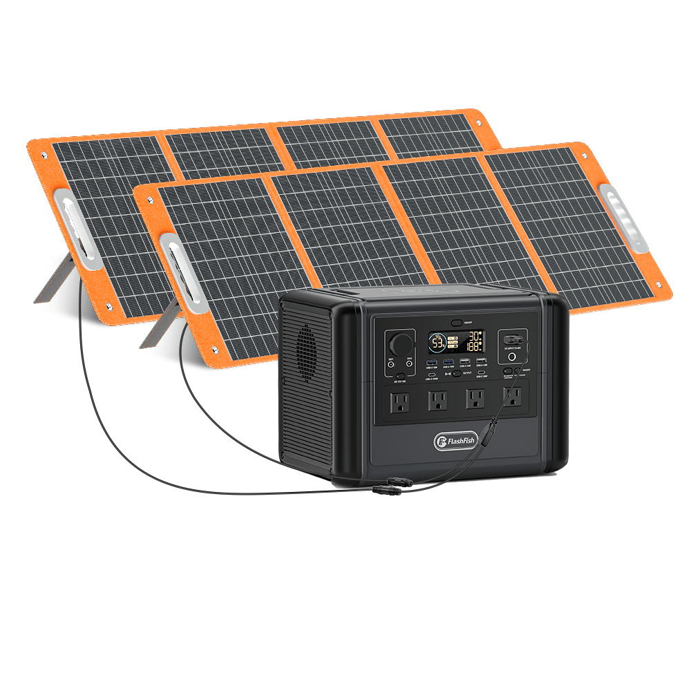 FF Flashfish 1200W Portable Power Station, 768Wh LiFePO4 High-capacity Solar Generator, Power Battery Backup with 4*AC Outputs And 6*USB Outputs - 1200W Solar Generator&2*100W Solar Panel