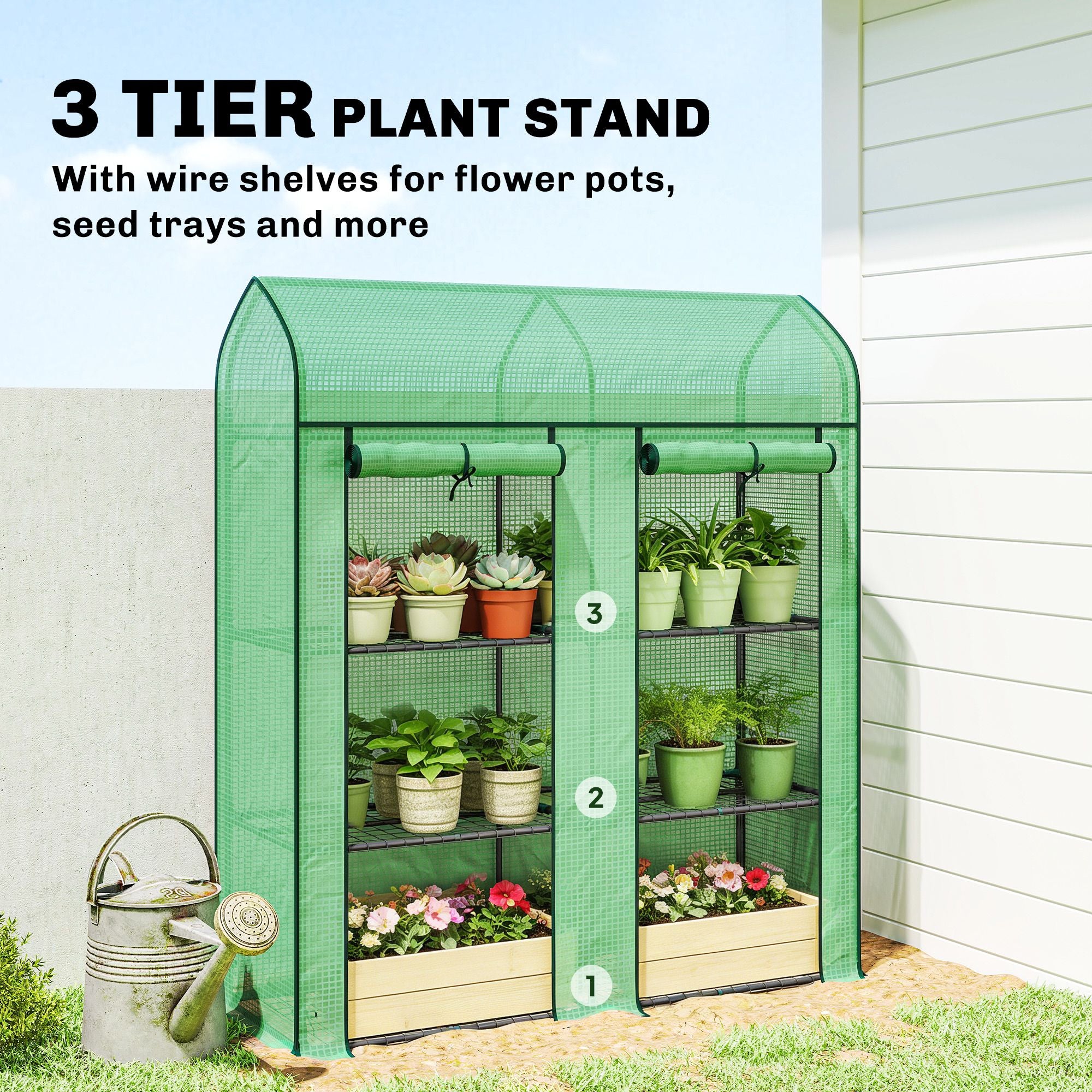 Outsunny 3-Tier Mini Portable Greenhouse with 2 Roll-Up Doors, Green