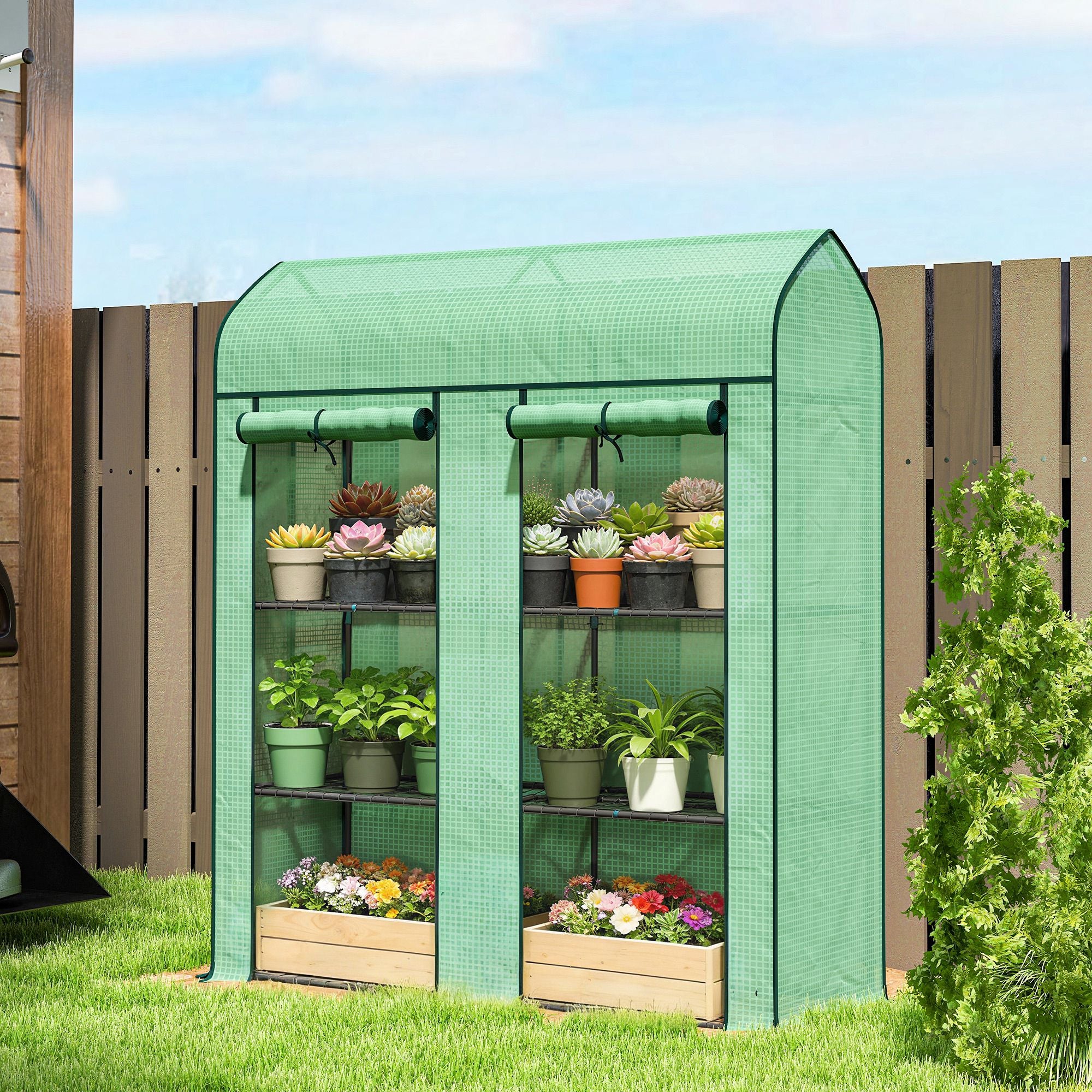 Outsunny 3-Tier Mini Portable Greenhouse with 2 Roll-Up Doors, Green