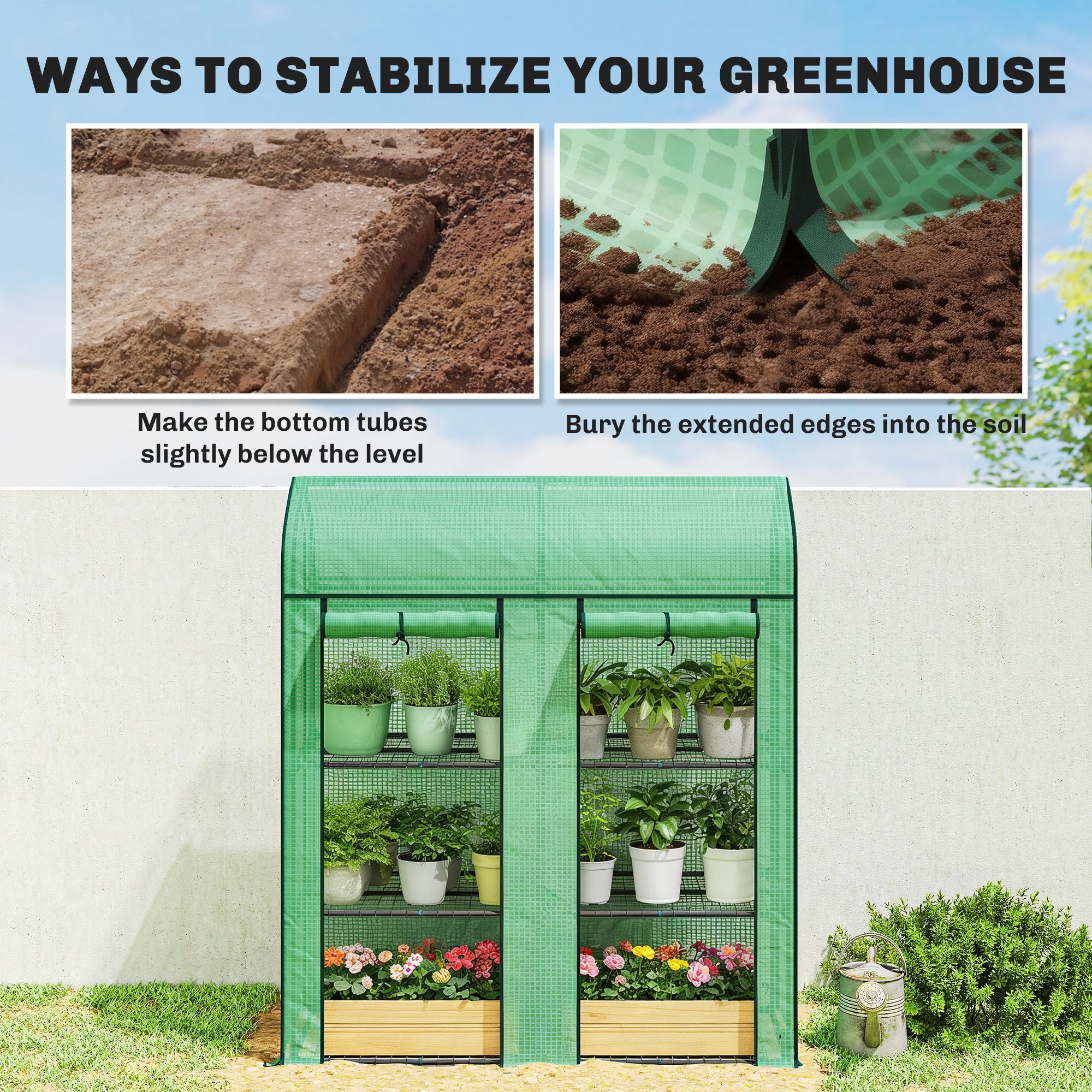 Outsunny 3-Tier Mini Portable Greenhouse with 2 Roll-Up Doors, Green