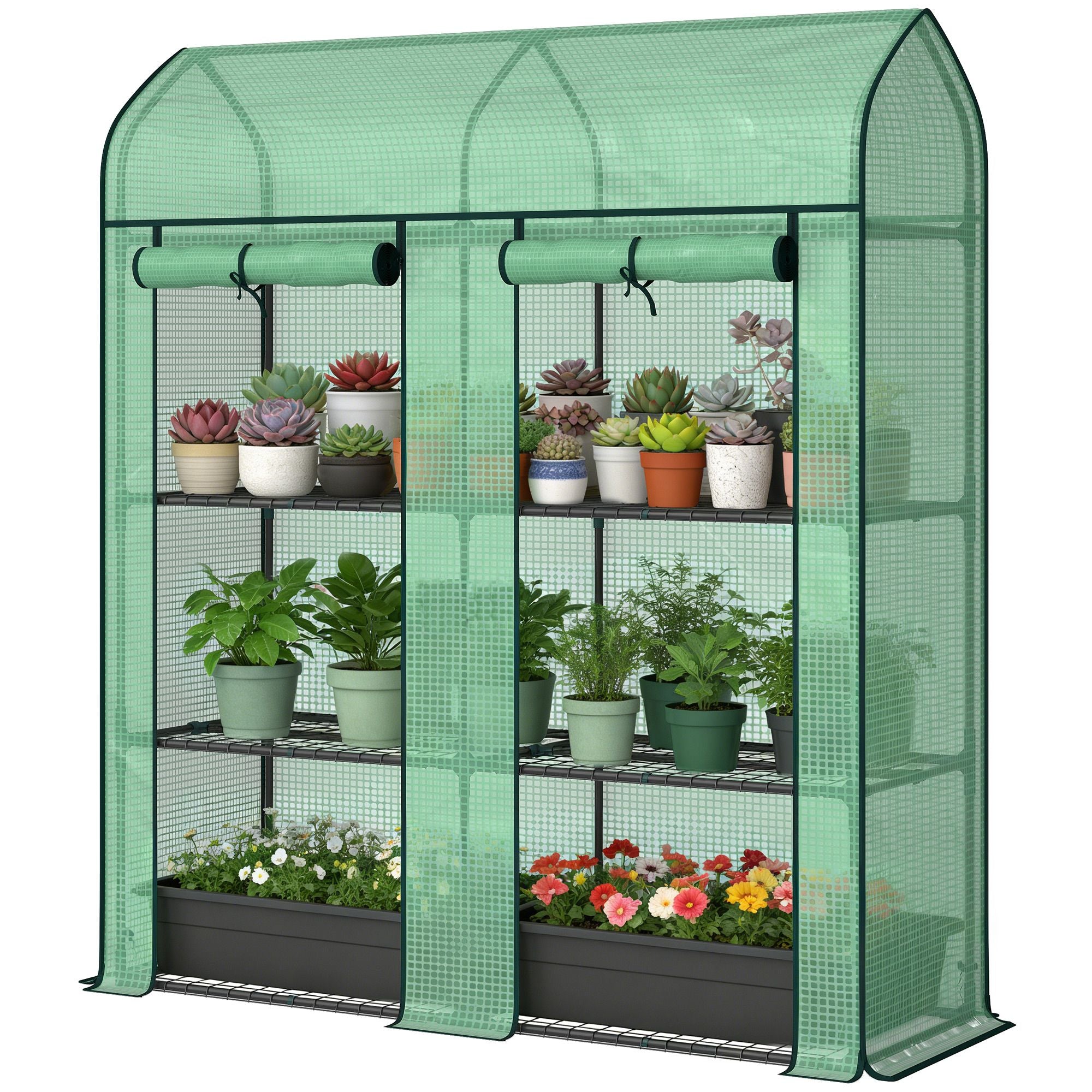 Outsunny 3-Tier Mini Portable Greenhouse with 2 Roll-Up Doors, Green