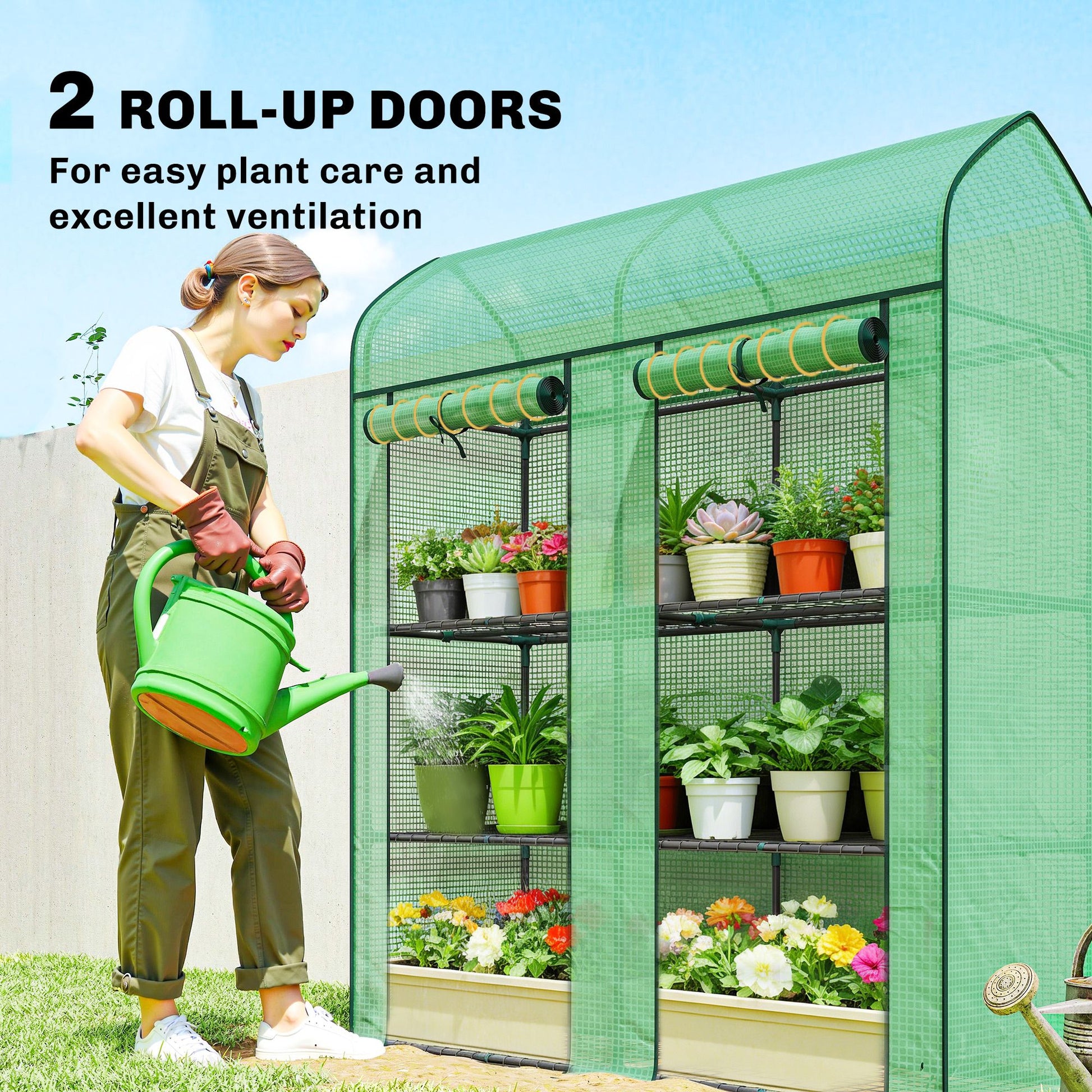 Outsunny 3-Tier Mini Portable Greenhouse with 2 Roll-Up Doors, Green