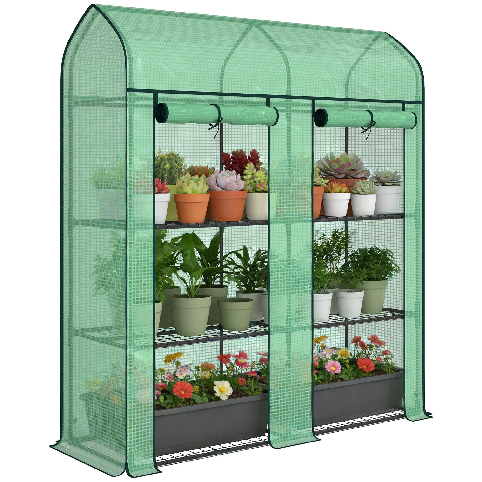Outsunny 3-Tier Mini Portable Greenhouse with 2 Roll-Up Doors, Green