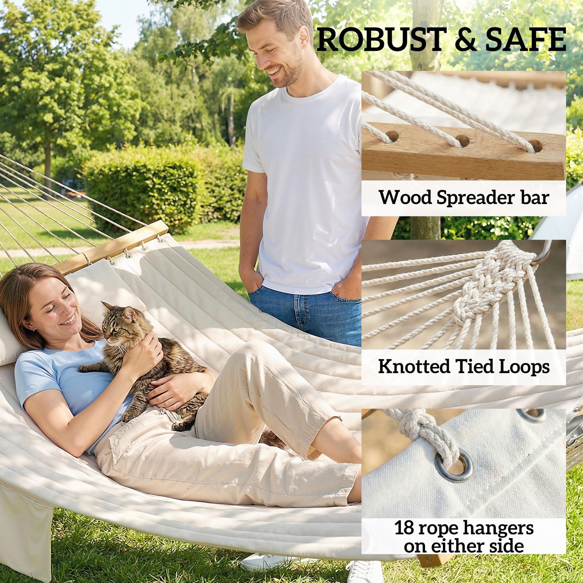 Outsunny 2-Person Outdoor Hammock with Pillow and Pad, Cream White