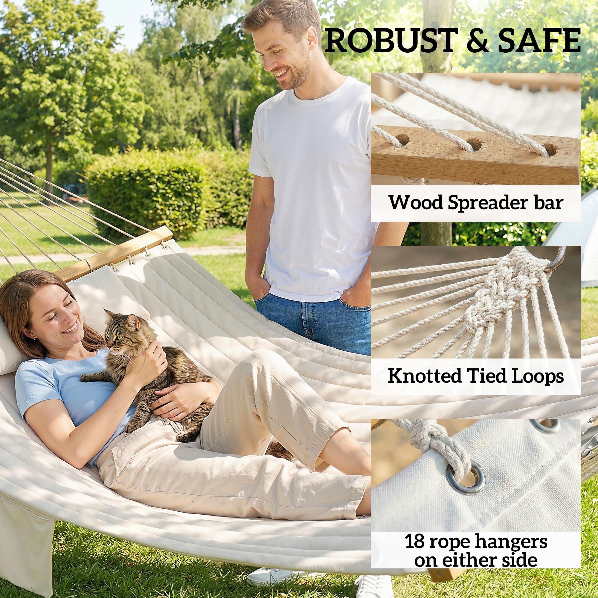 Outsunny 2-Person Outdoor Hammock with Pillow and Pad, Cream White