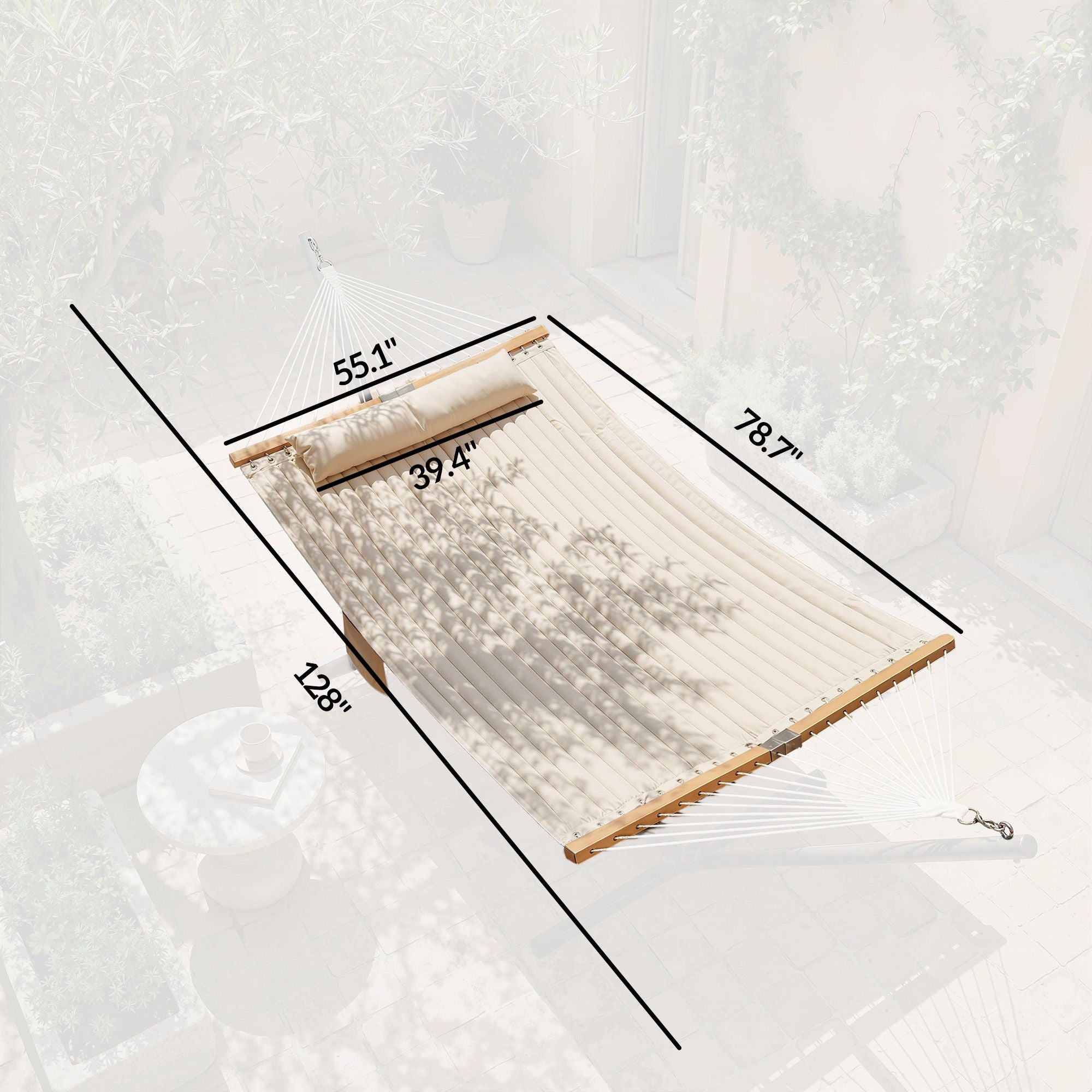 Outsunny 2-Person Outdoor Hammock with Pillow and Pad, Cream White