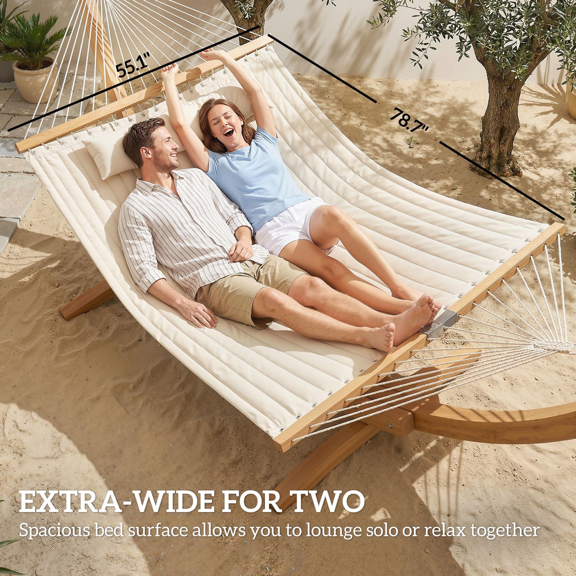 Outsunny 2-Person Outdoor Hammock with Pillow and Pad, Cream White