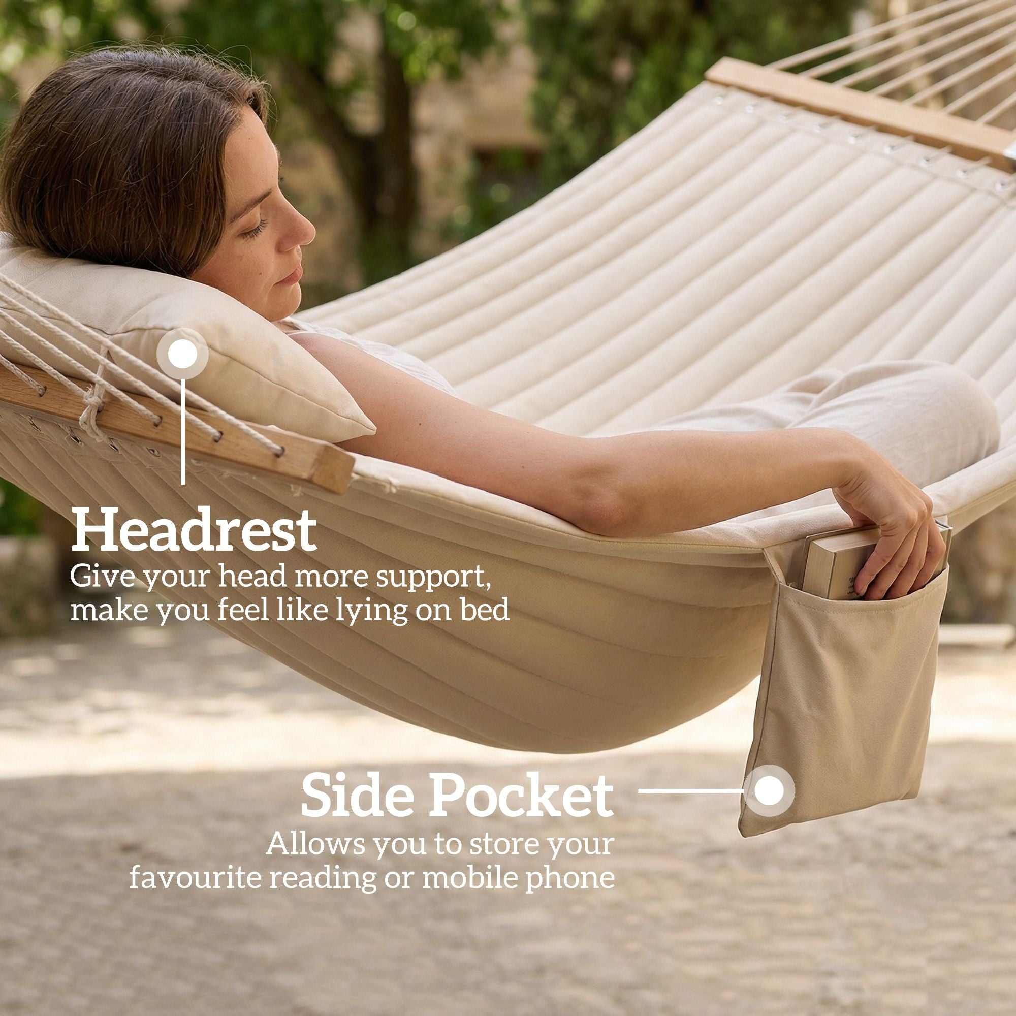 Outsunny 2-Person Outdoor Hammock with Pillow and Pad, Cream White