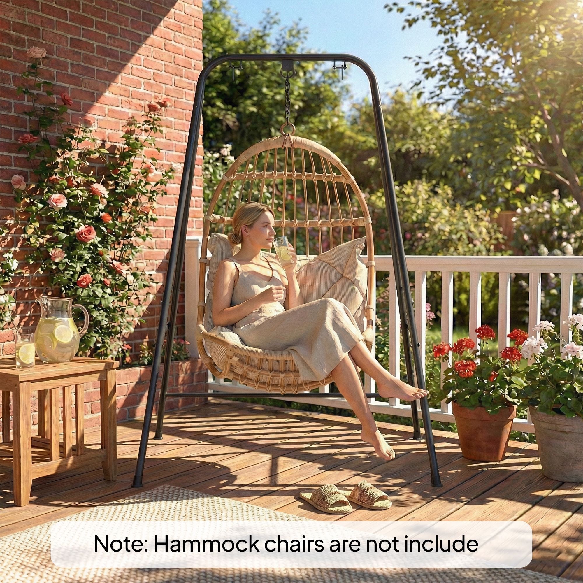 Outsunny Hammock Chair Stand with Carabiners and Anti-Slip Feet, Black