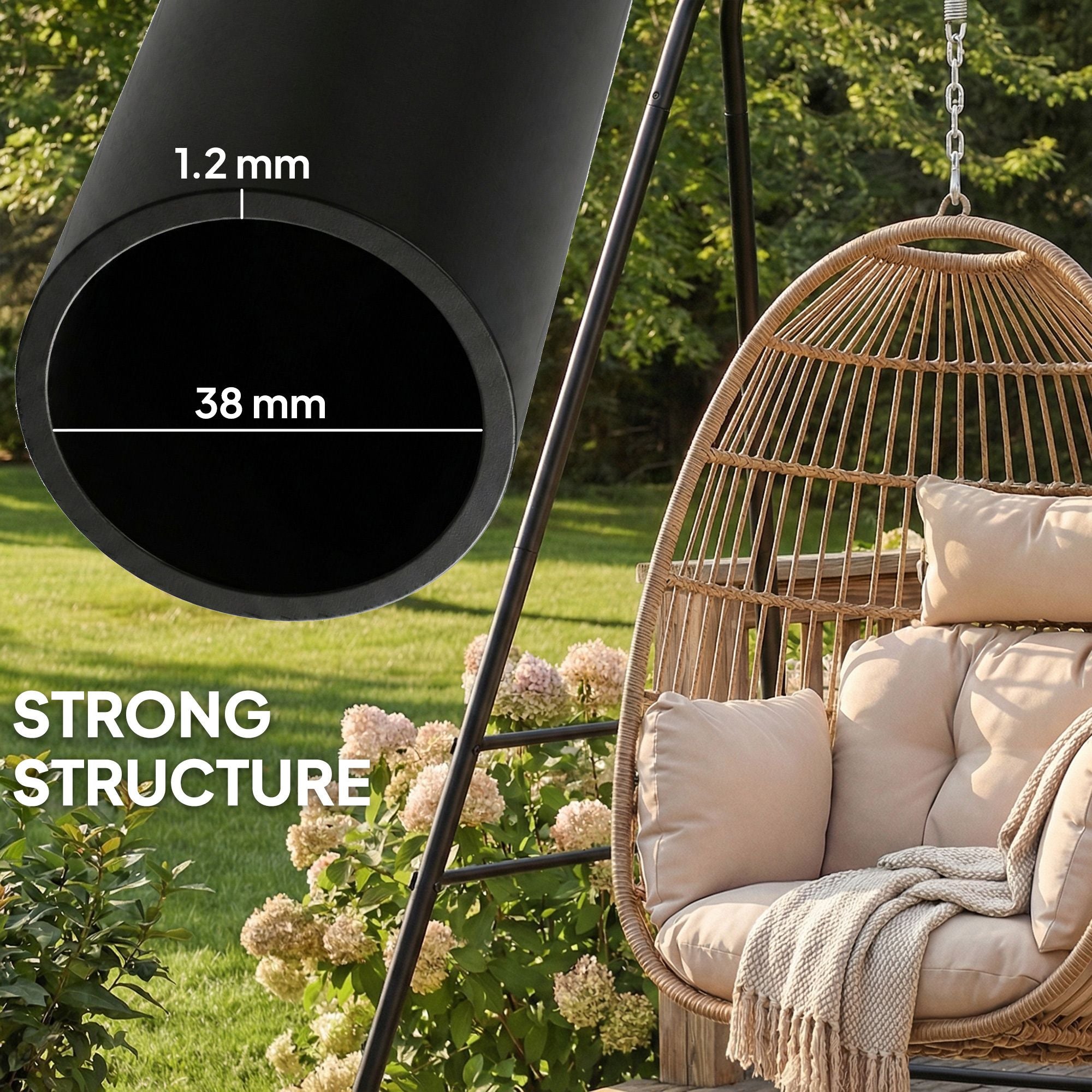 Outsunny Hammock Chair Stand with Carabiners and Anti-Slip Feet, Black