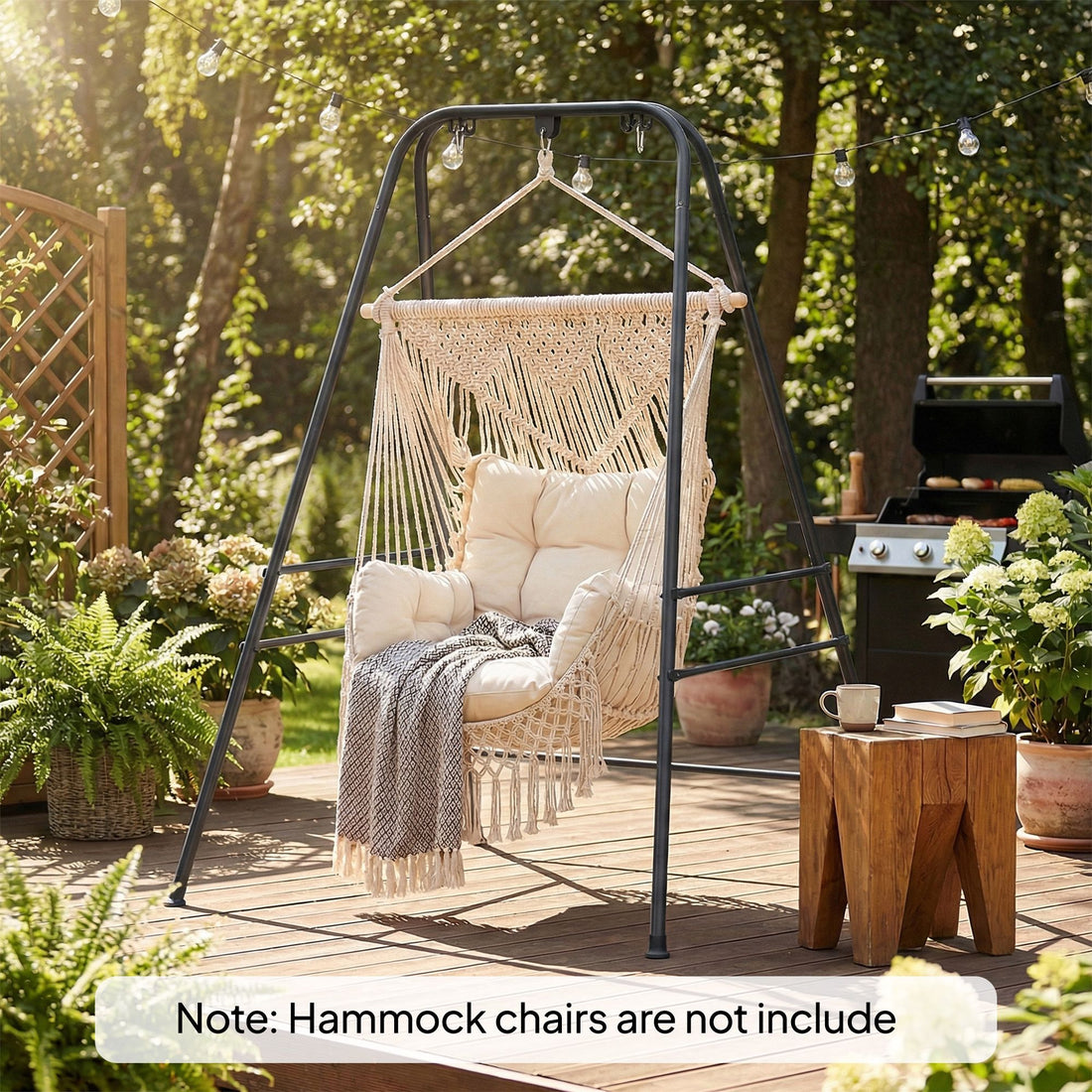Outsunny Hammock Chair Stand with Carabiners and Anti-Slip Feet, Black