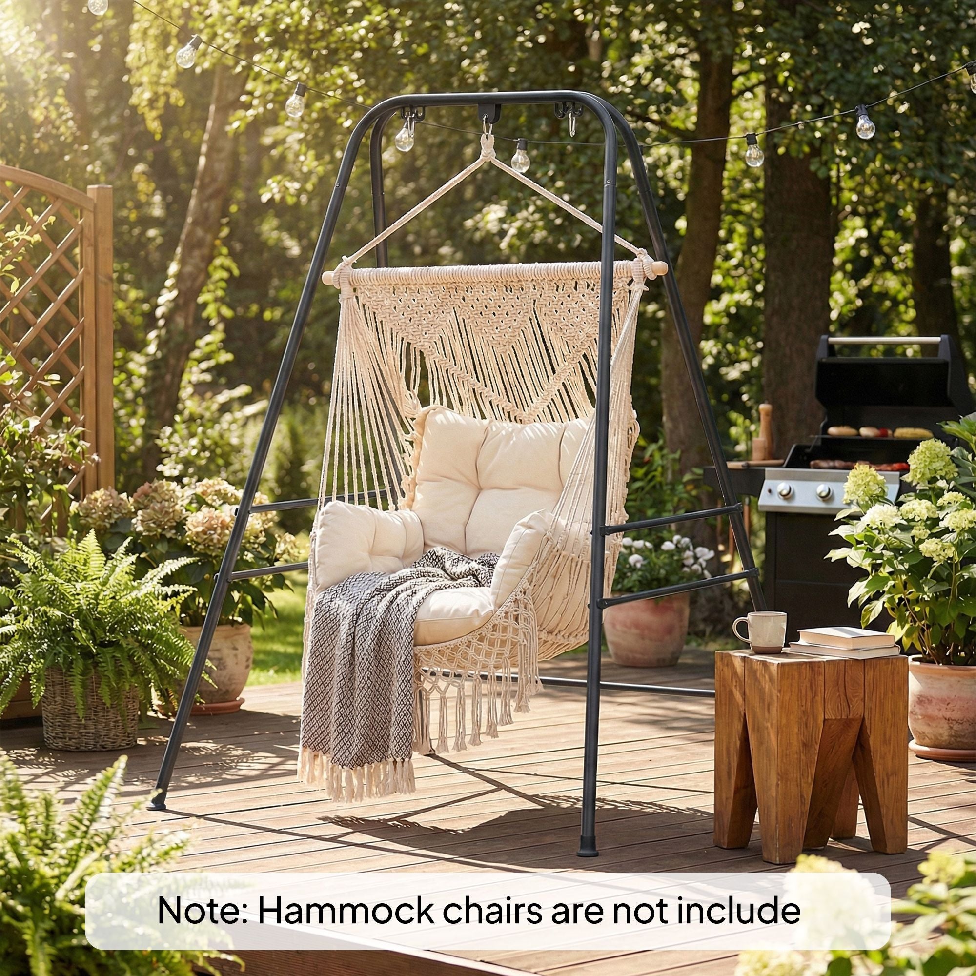 Outsunny Hammock Chair Stand with Carabiners and Anti-Slip Feet, Black