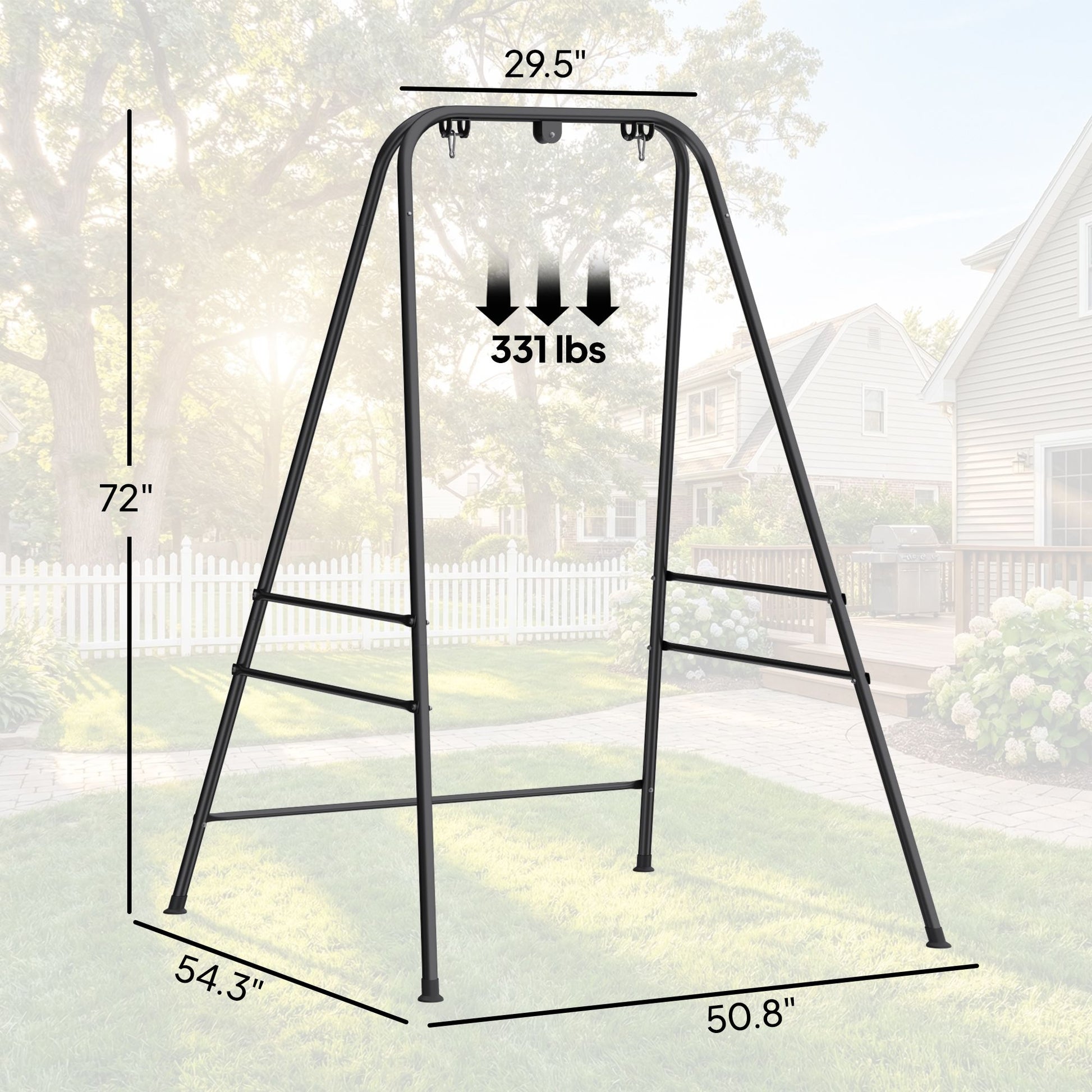 Outsunny Hammock Chair Stand with Carabiners and Anti-Slip Feet, Black