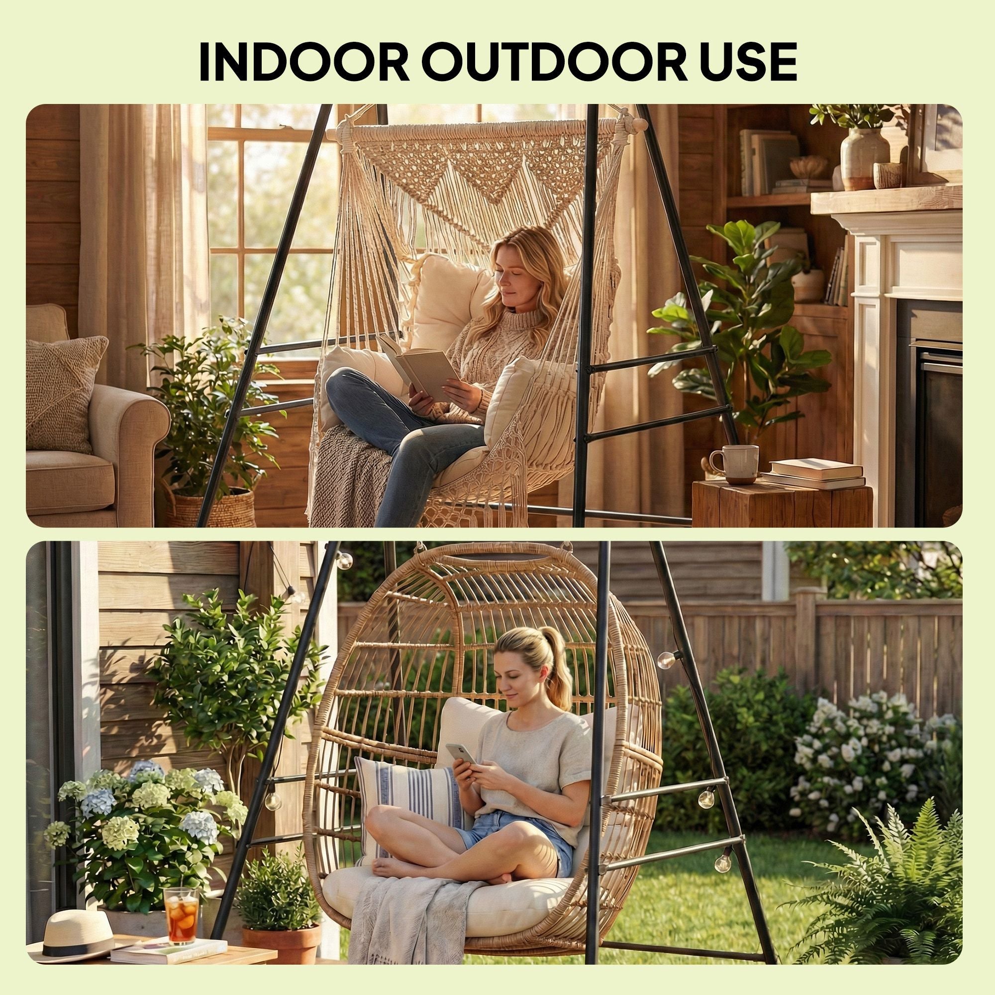 Outsunny Hammock Chair Stand with Carabiners and Anti-Slip Feet, Black
