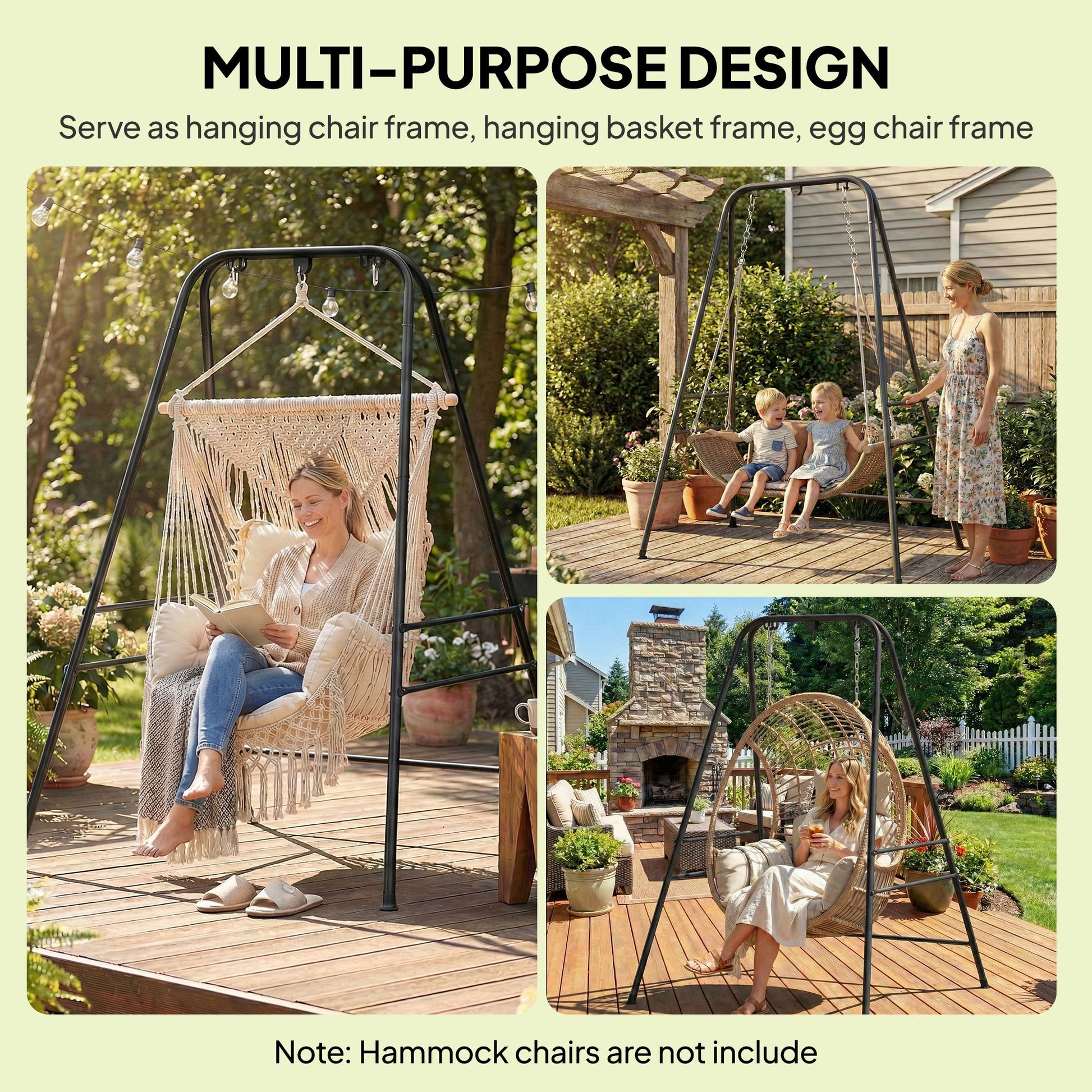 Outsunny Hammock Chair Stand with Carabiners and Anti-Slip Feet, Black