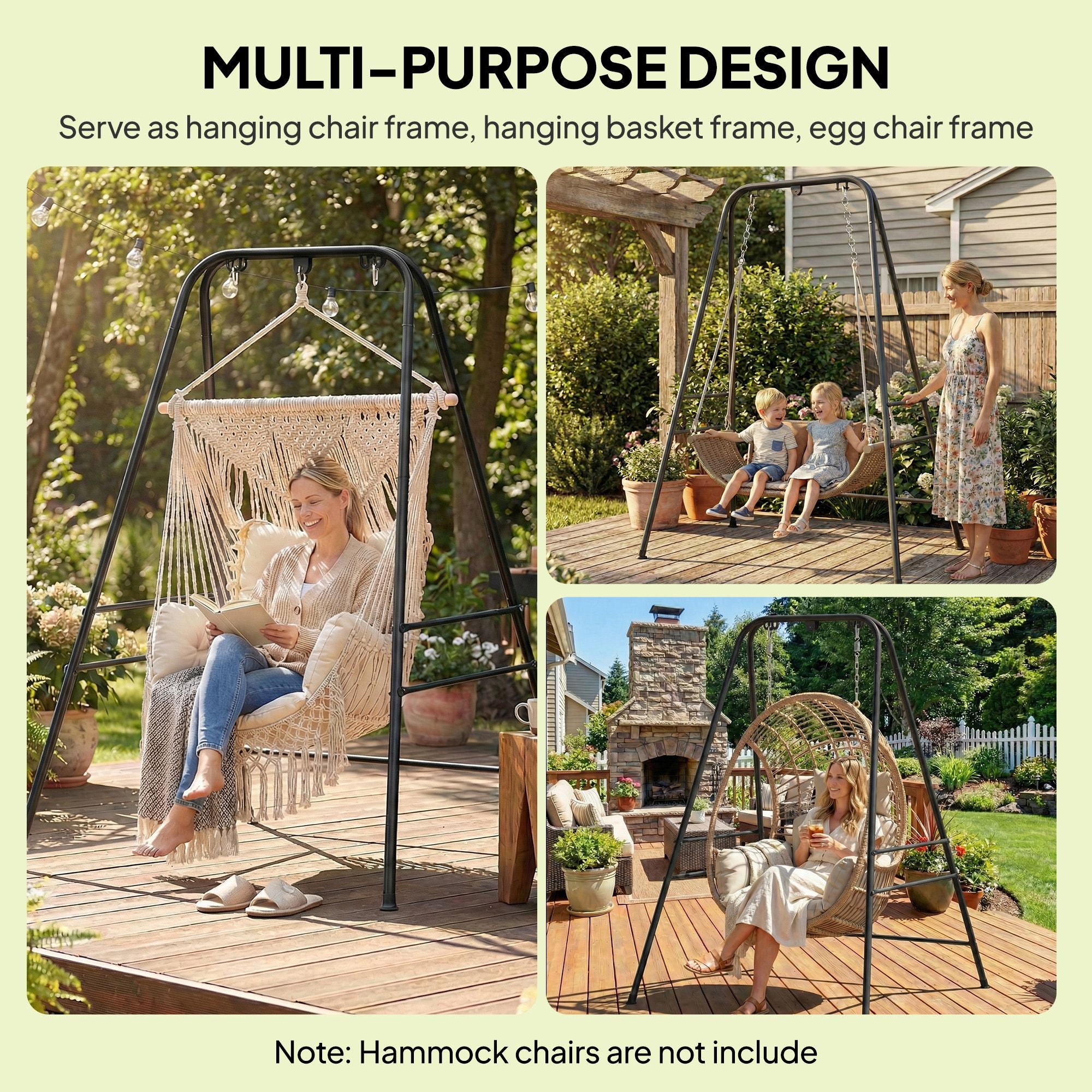 Outsunny Hammock Chair Stand with Carabiners and Anti-Slip Feet, Black