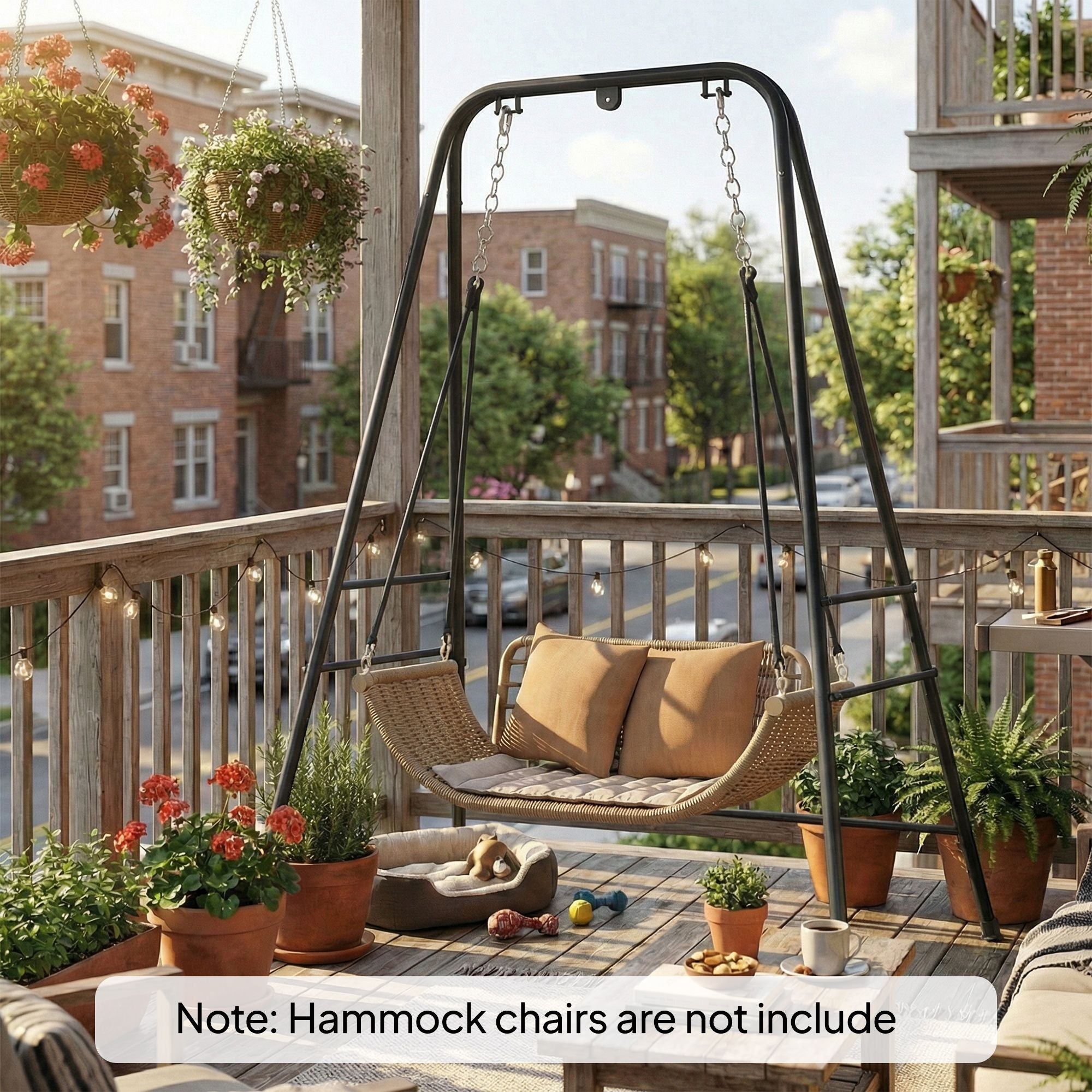 Outsunny Hammock Chair Stand with Carabiners and Anti-Slip Feet, Black