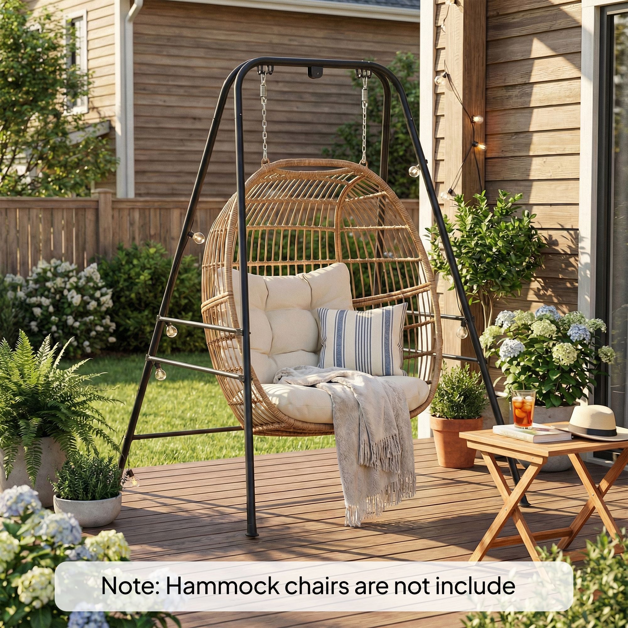 Outsunny Hammock Chair Stand with Carabiners and Anti-Slip Feet, Black