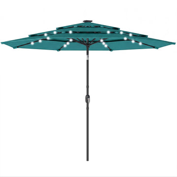 Outsunny 9.7 ft Solar LED Patio Umbrella, Teal