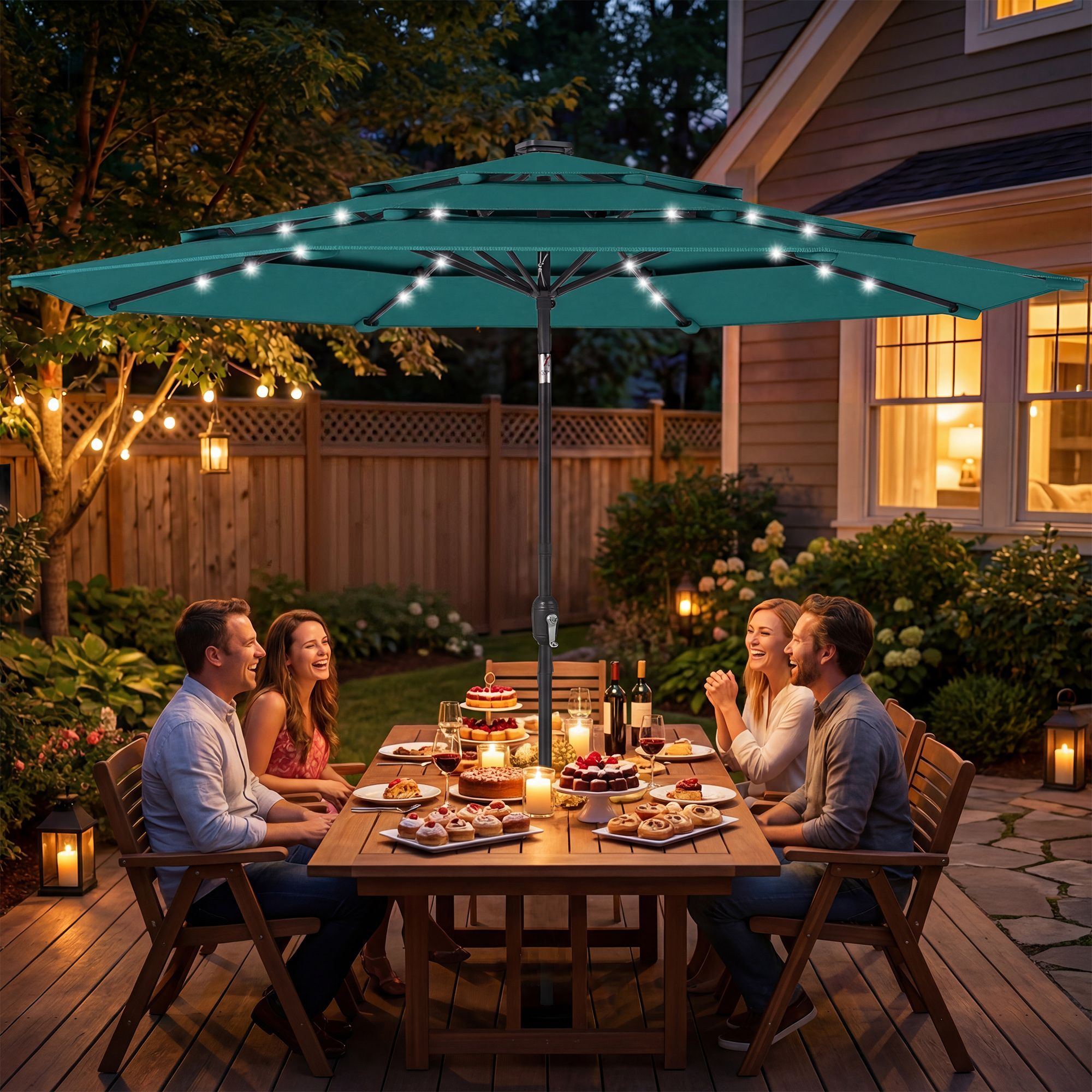 Outsunny 9.7 ft Solar LED Patio Umbrella, Teal