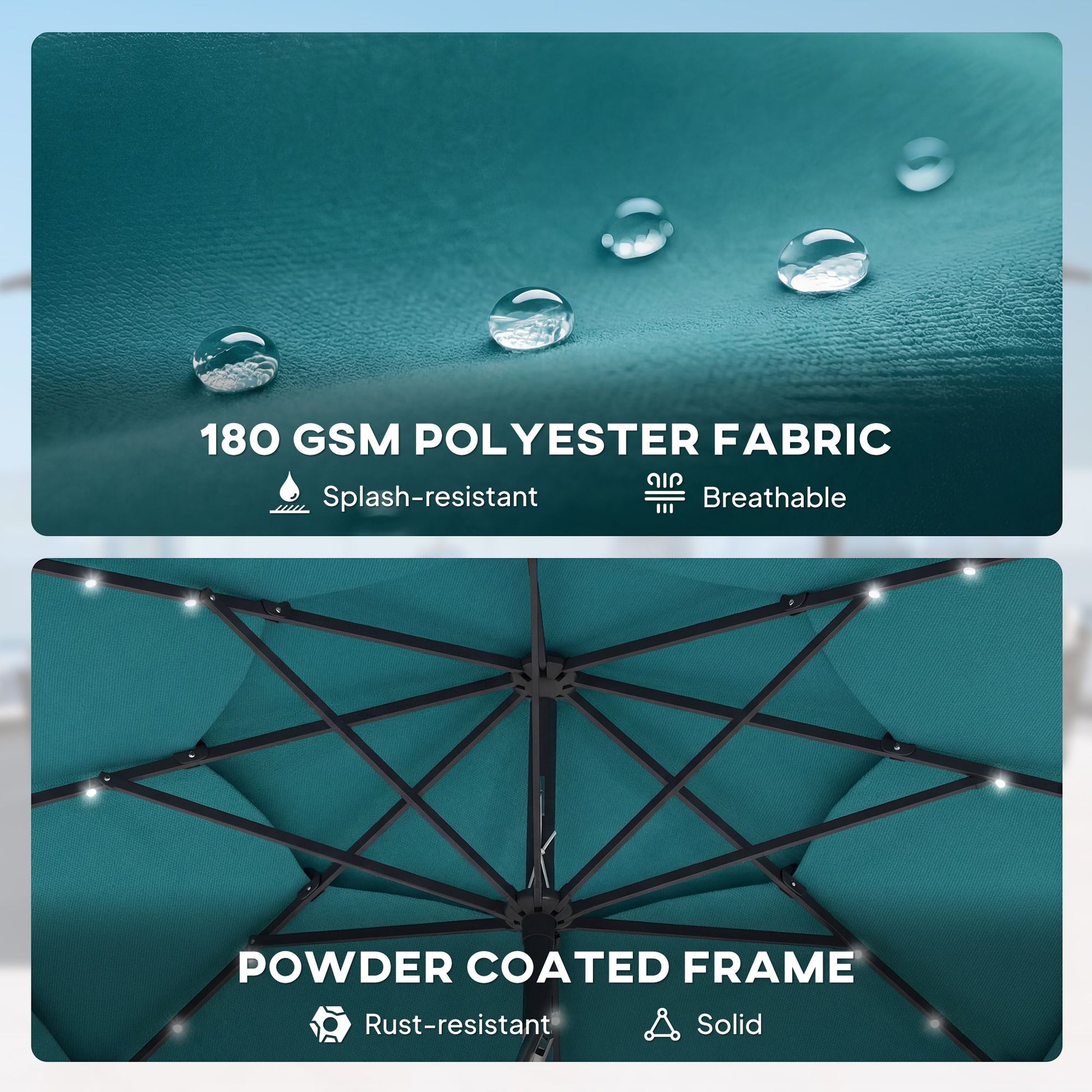 Outsunny 9.7 ft Solar LED Patio Umbrella, Teal