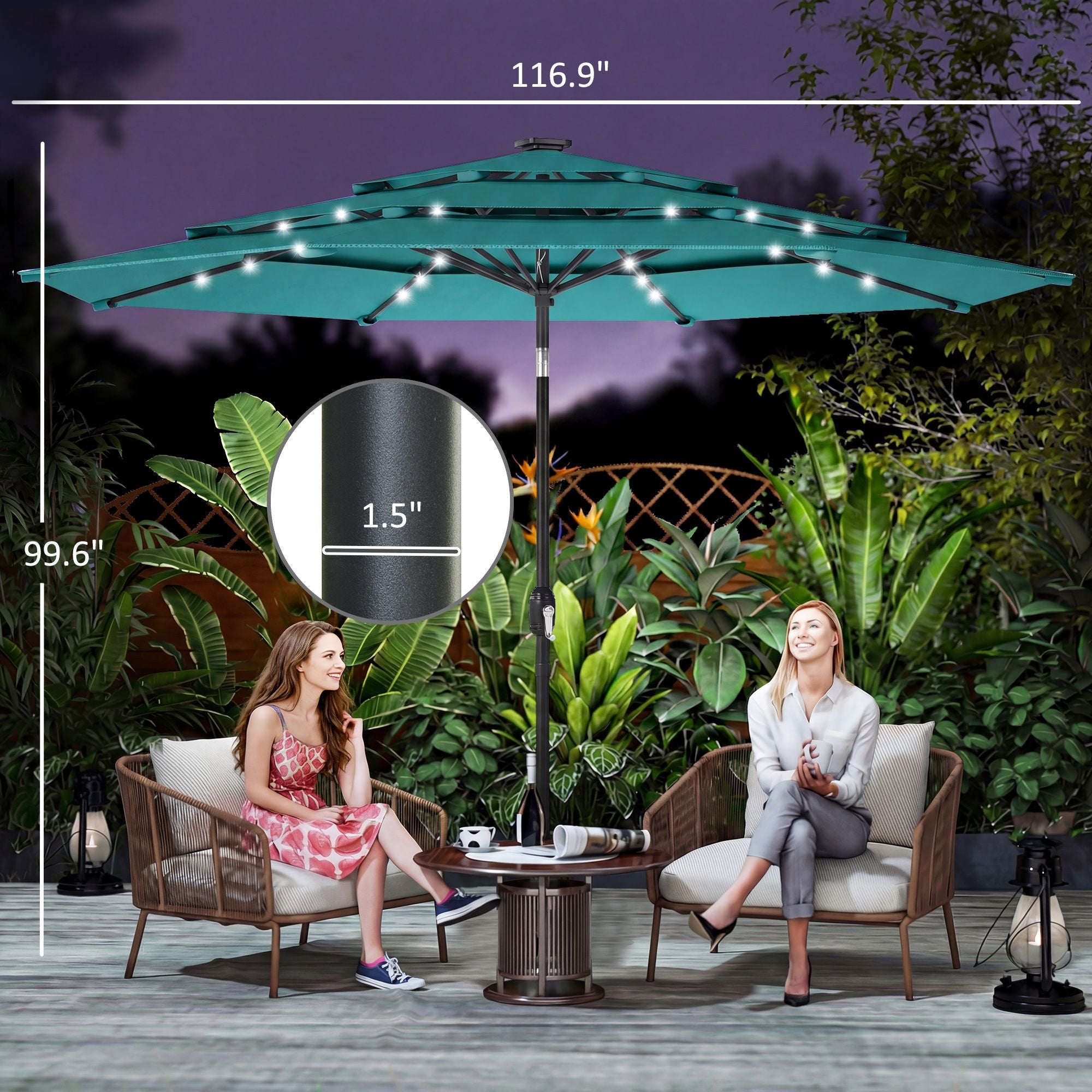 Outsunny 9.7 ft Solar LED Patio Umbrella, Teal