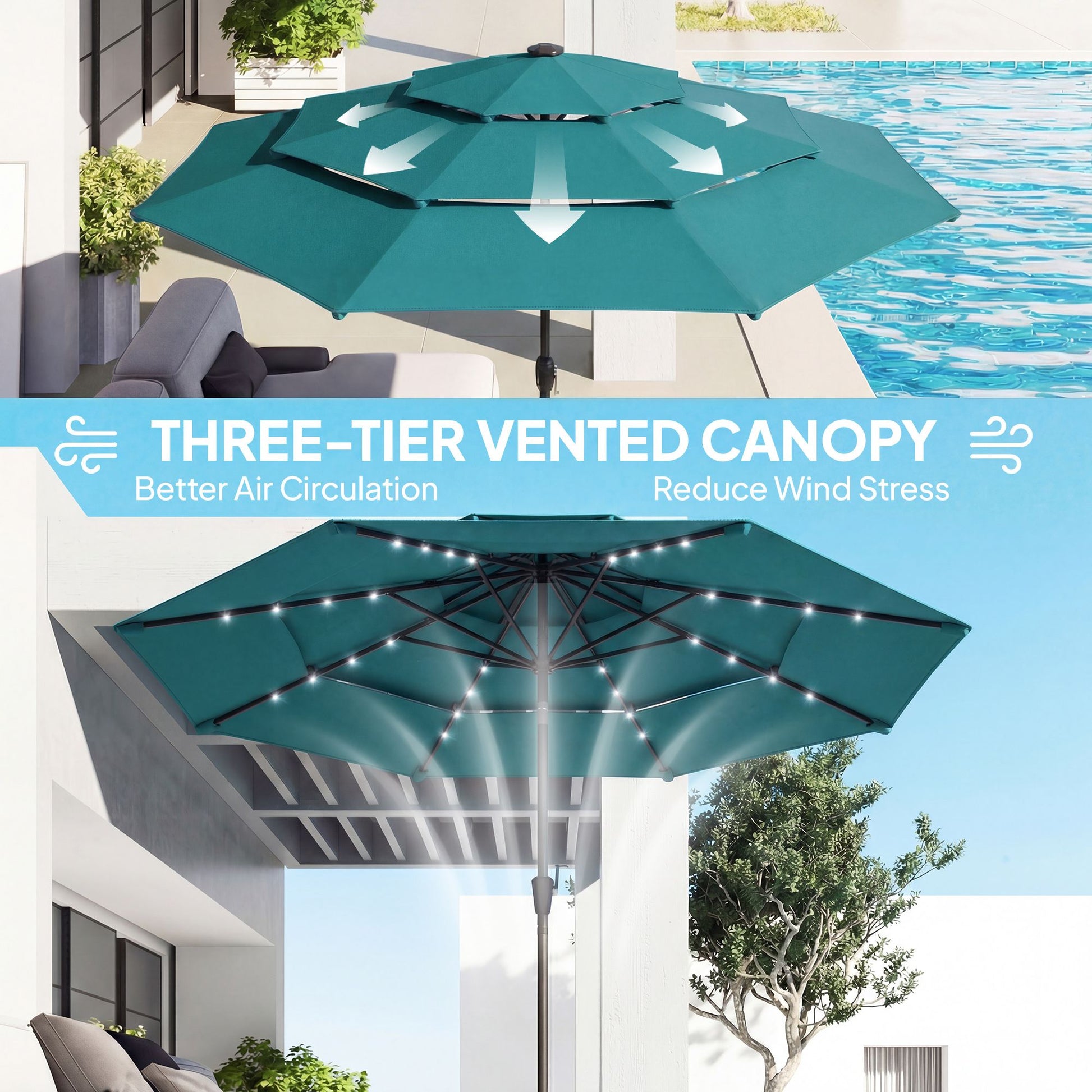 Outsunny 9.7 ft Solar LED Patio Umbrella, Teal