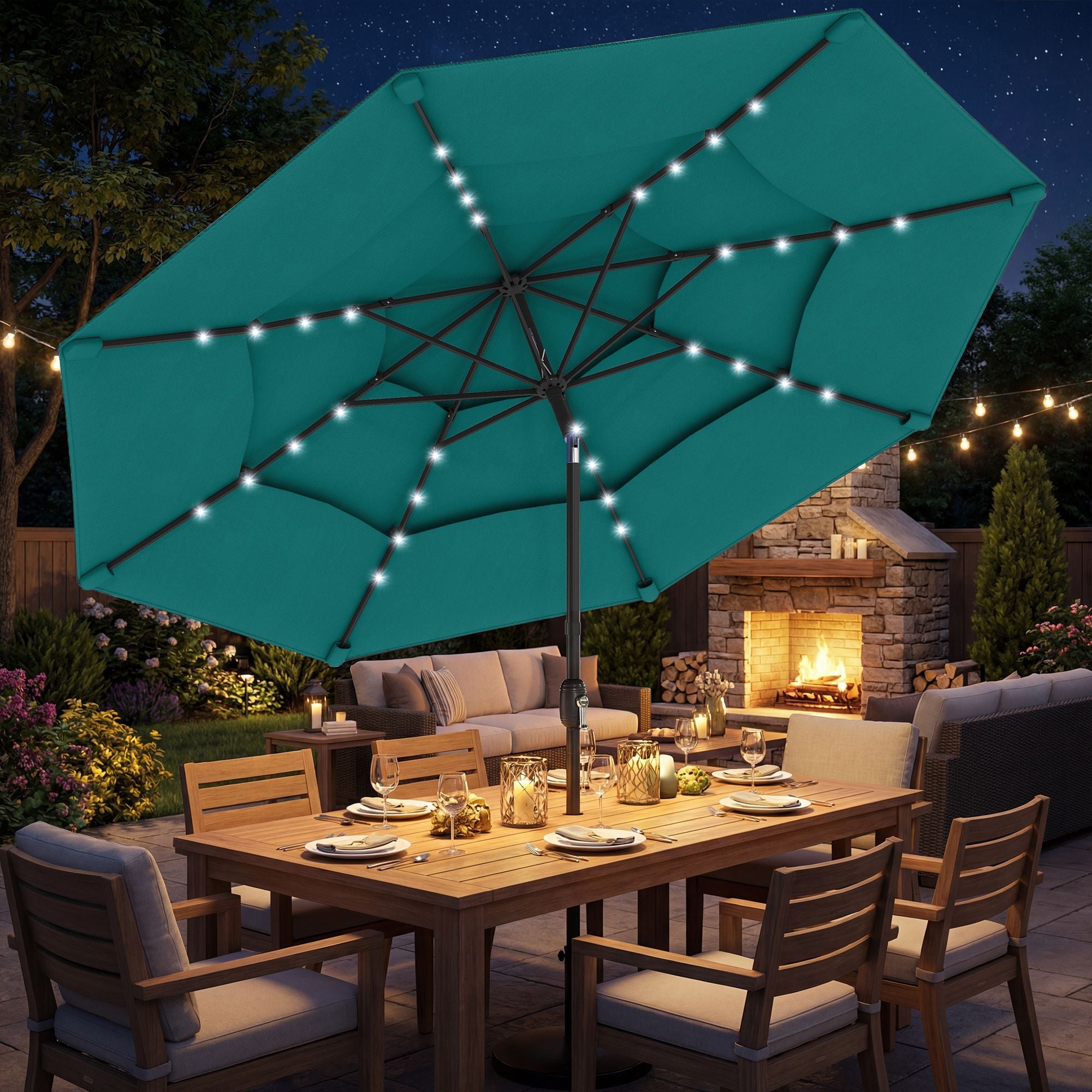 Outsunny 9.7 ft Solar LED Patio Umbrella, Teal