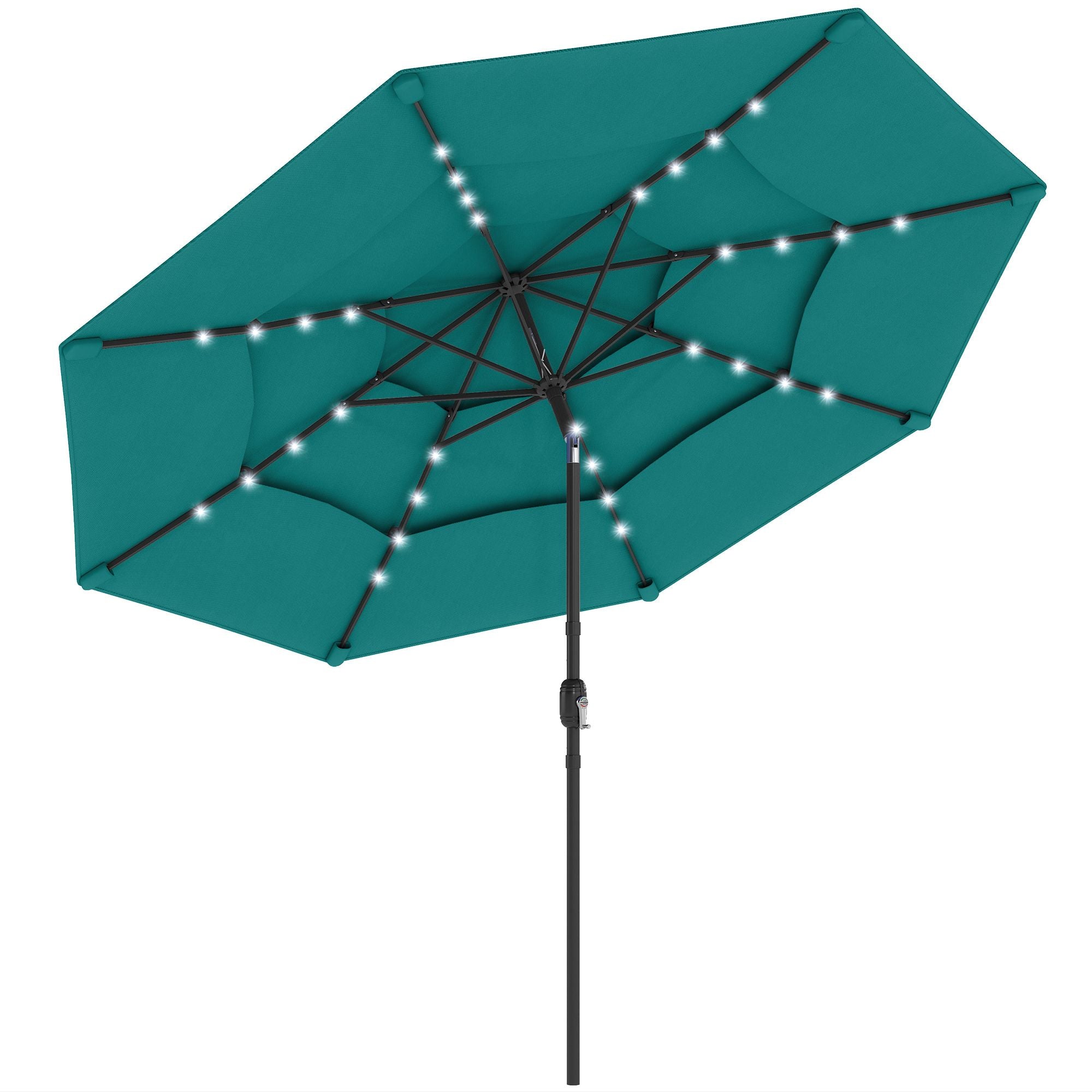 Outsunny 9.7 ft Solar LED Patio Umbrella, Teal