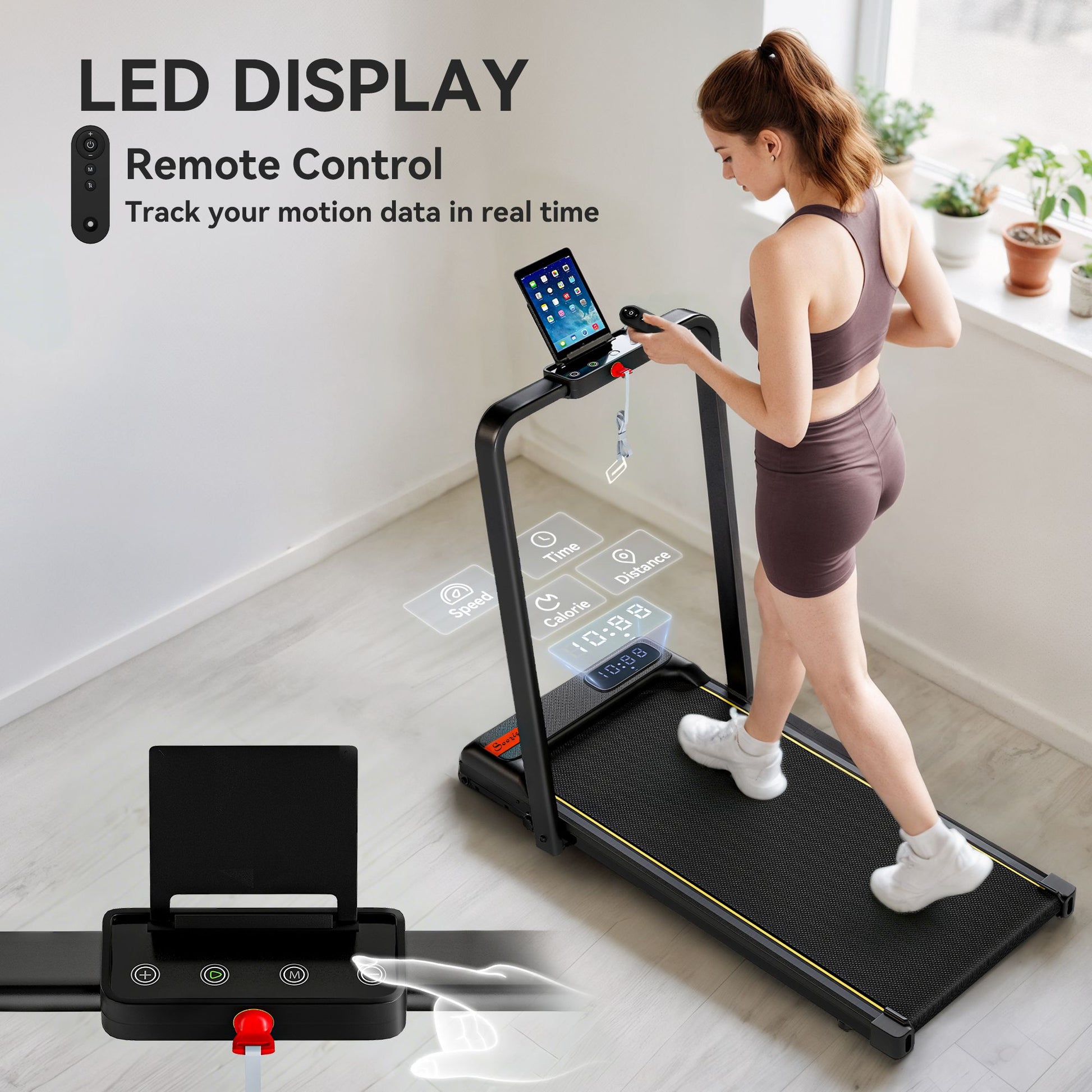 Soozier Foldable Under-Desk Walking Pad Treadmill with Incline and Remote - product view 7